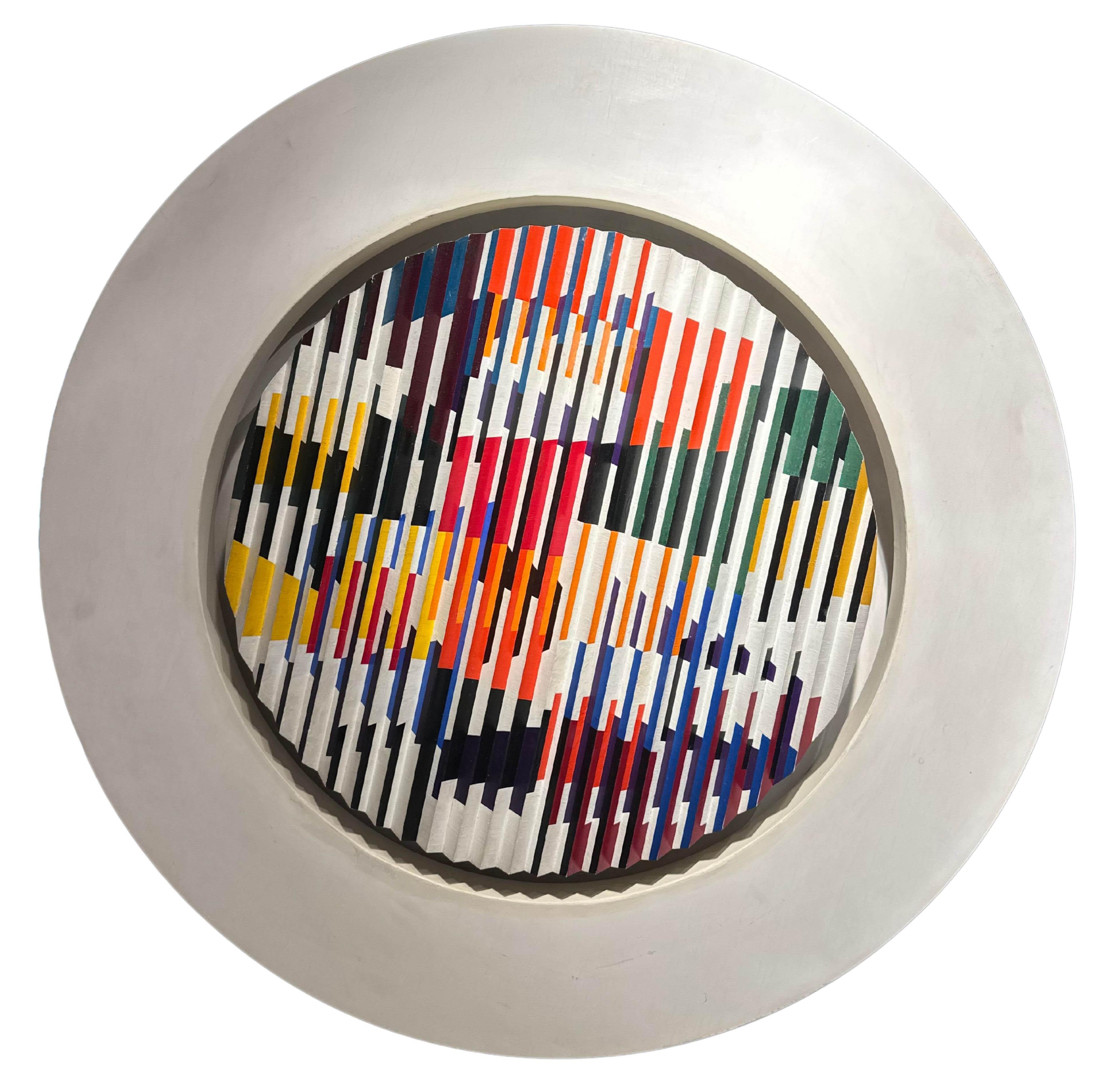 Colorful Kinetic original oil on wood round painting by Yaacov Agam For Sale 3