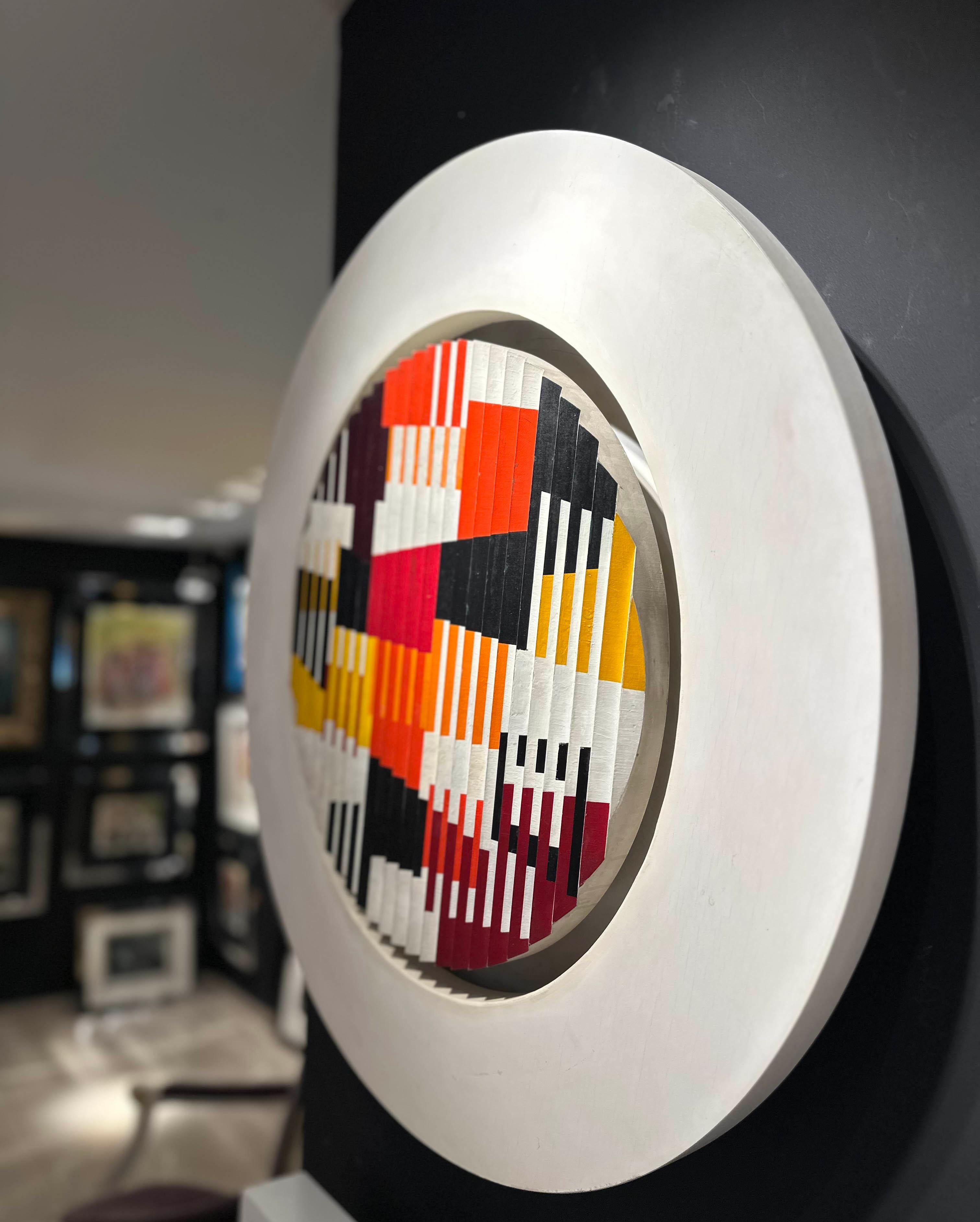Colorful Kinetic original oil on wood round painting by Yaacov Agam For Sale 5