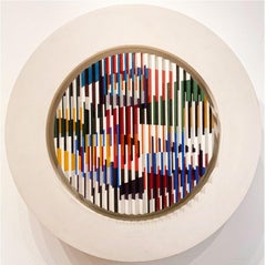 Colorful Kinetic original oil on wood round painting by Yaacov Agam