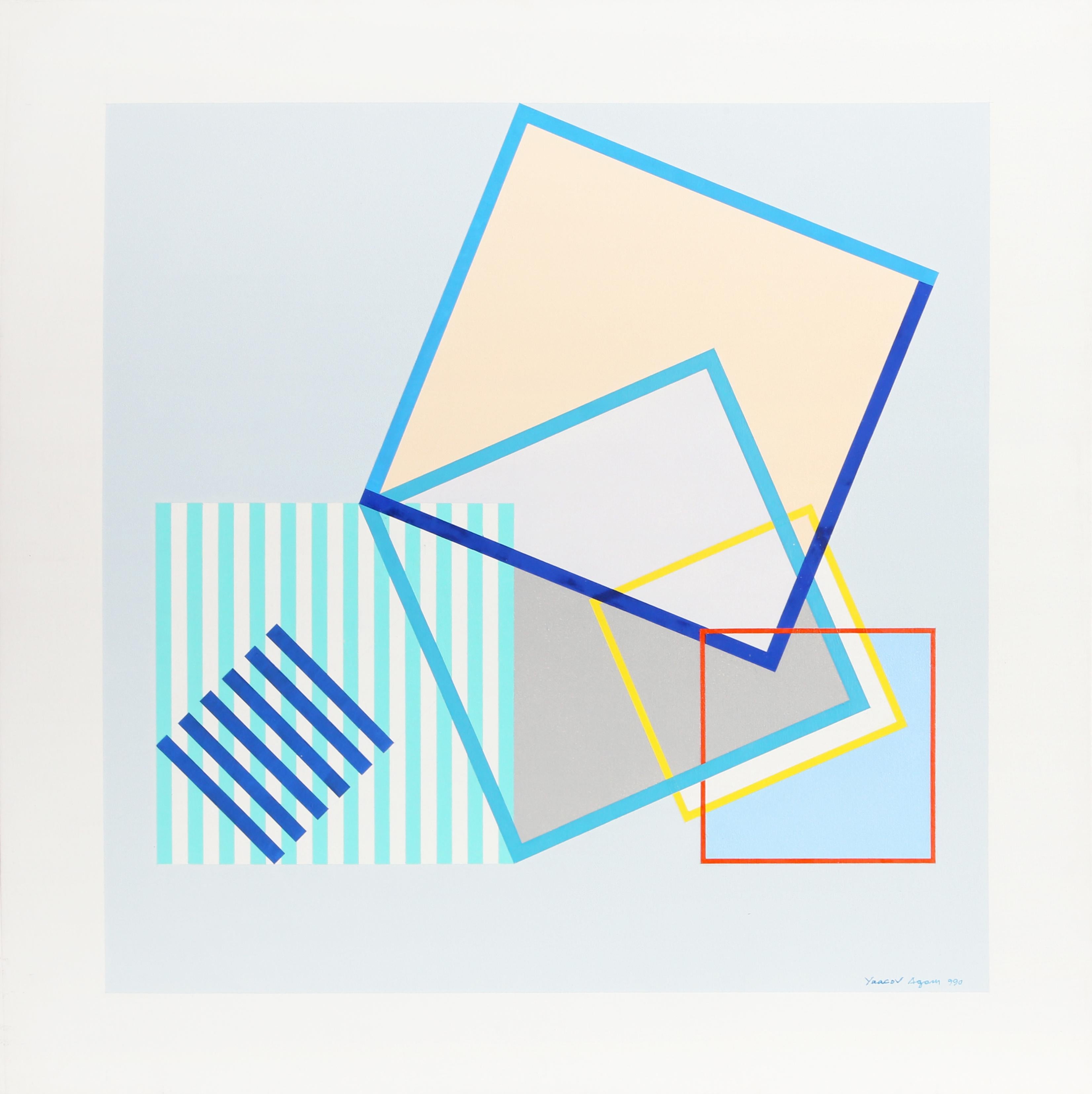 "Image au Carre" or "Square Image" is an original painting on linen mounted to wood by Israeli Kinetic artist, Yaacov Agam. The painting is signed, titled and dated verso and signed/dated lower right recto. Presented in a plexi box frame.

Image Au