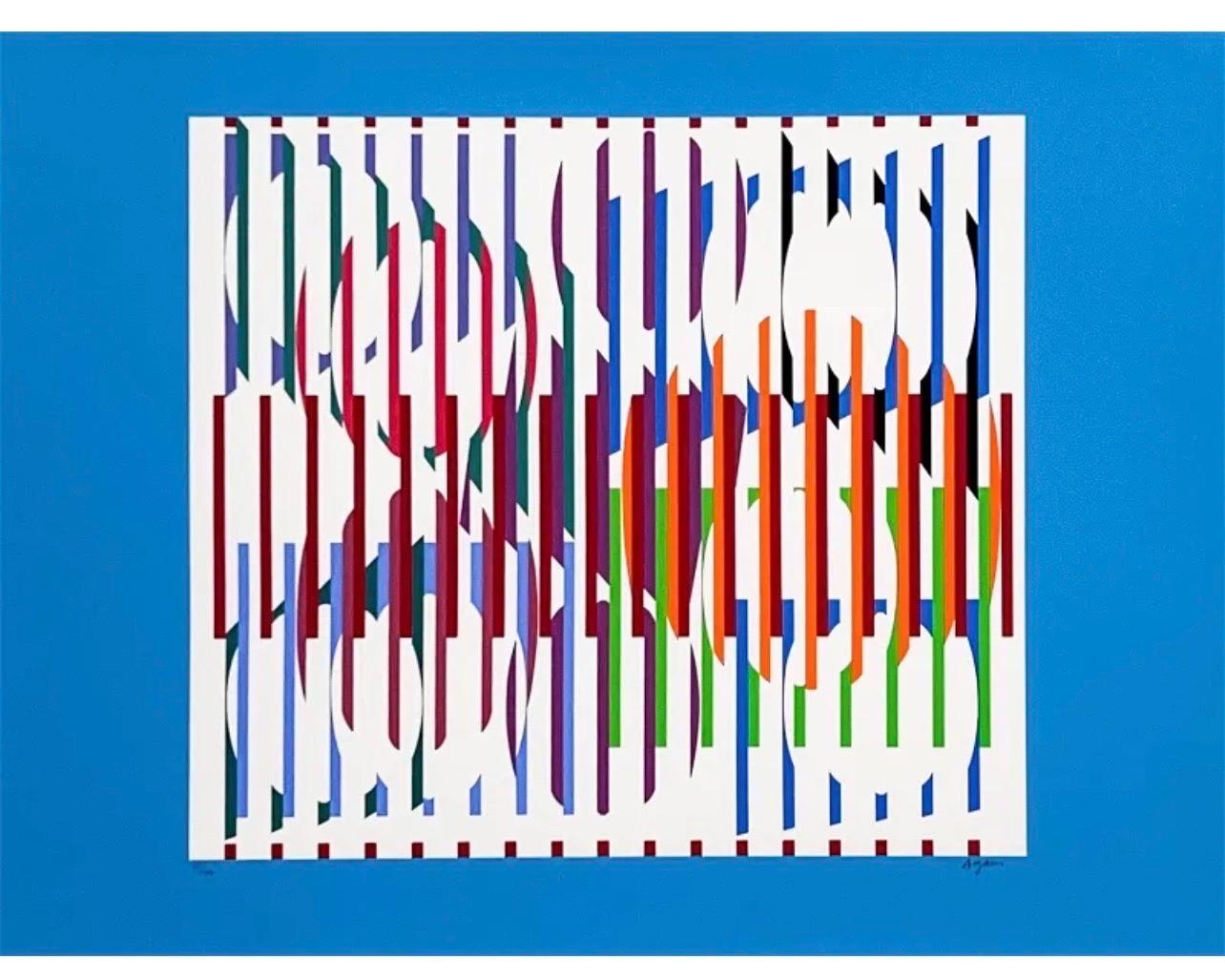Agam Silkscreen Mod Judaica Litografia firmata a mano Stampa d'arte cinetica israeliana Op - Abstract Print Grigio di Yaacov Agam