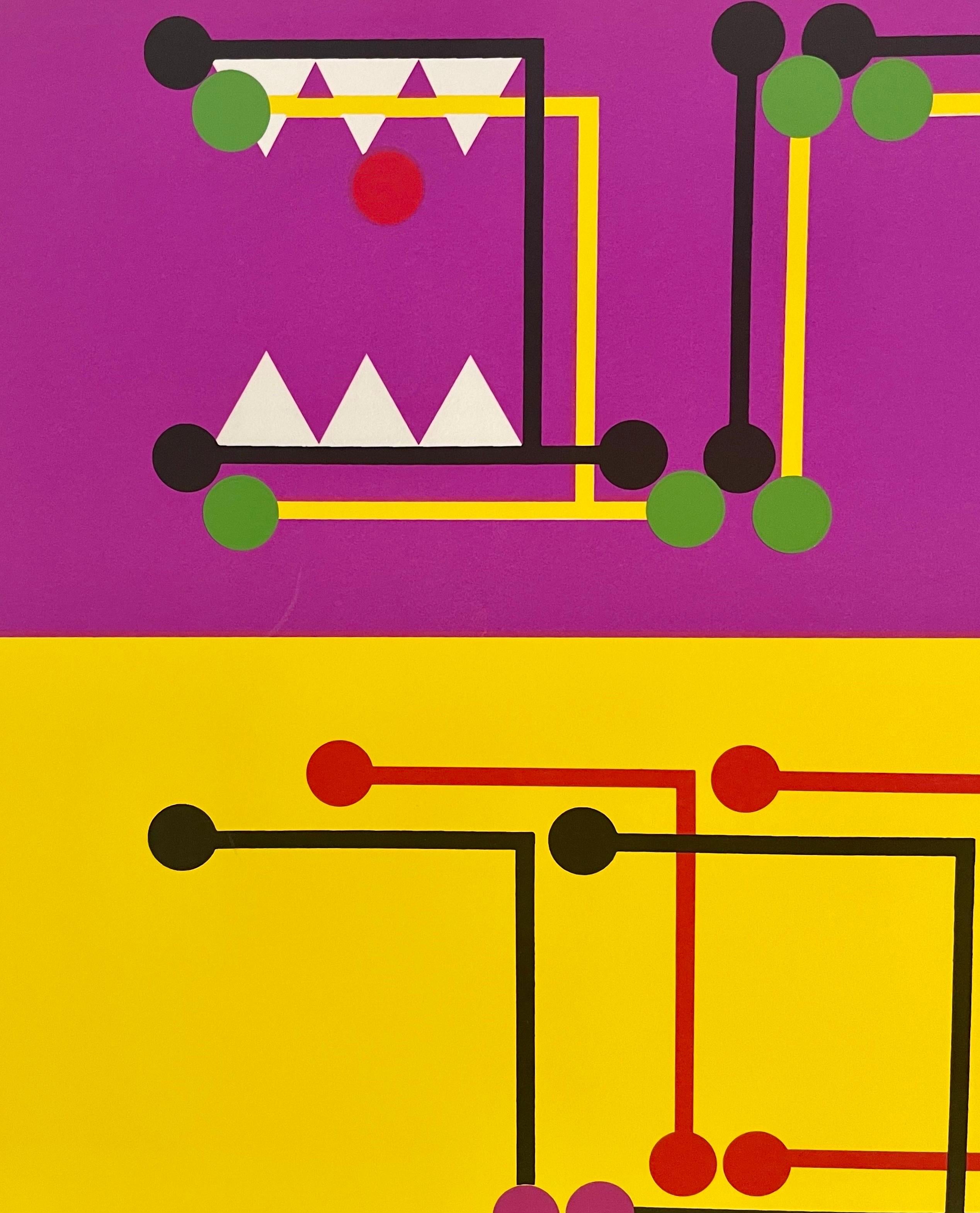 Agam Silkscreen Mod Judaica Litografia firmata a mano Stampa d'arte cinetica israeliana Op - Abstract Print Giallo di Yaacov Agam