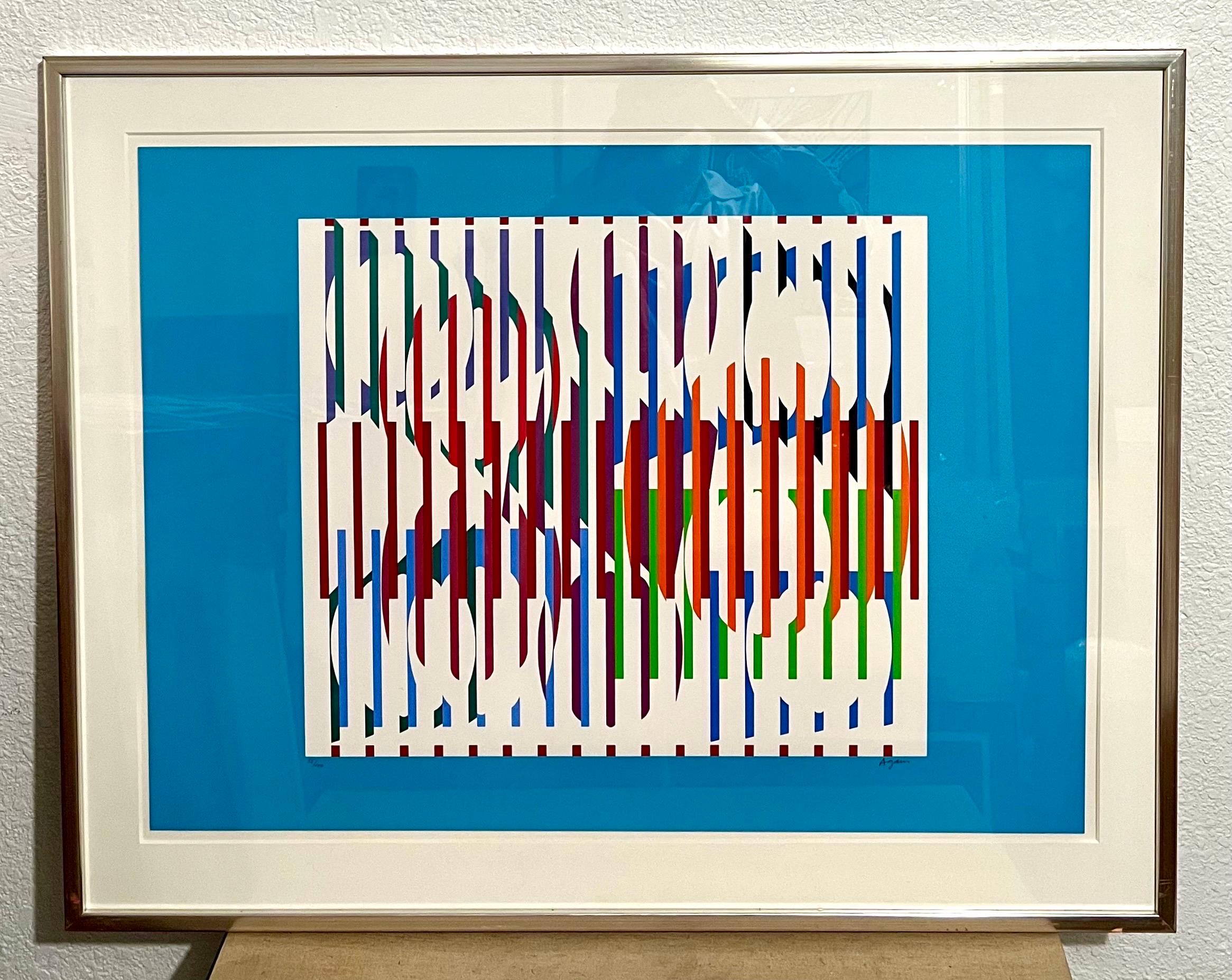 Agam Silkscreen Mod Judaica Lithograph Hand Signed Israeli Kinetic Op Art Print For Sale 4