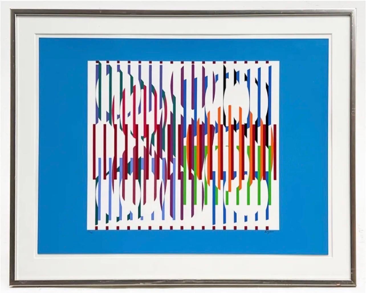 Agam Silkscreen Mod Judaica Litografia firmata a mano Stampa d'arte cinetica israeliana Op