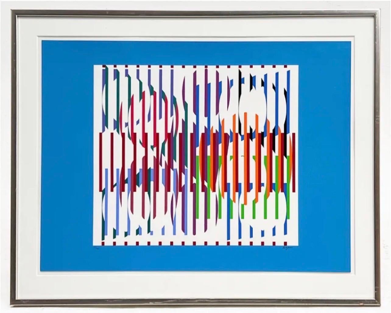 Abstract Print Yaacov Agam - Sérigraphie en soie d'agame - Lithographie judaïque moderne signée à la main - Impression d'art cinétique israélienne