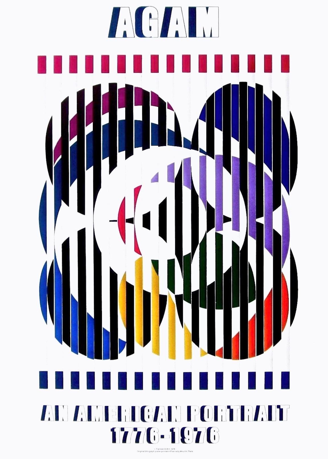 Artist: AFter Yaakov Agam (1928)
Title: An American Portrait, exhibition poster
Year: 1976
Medium: Offset Lithograph on wove paper
Size: 27.75 x 19.25 inches
Condition: Excellent
Notes: Published by Mourlot

YAACOV AGAM (1928- ) Yaacov Agam is one