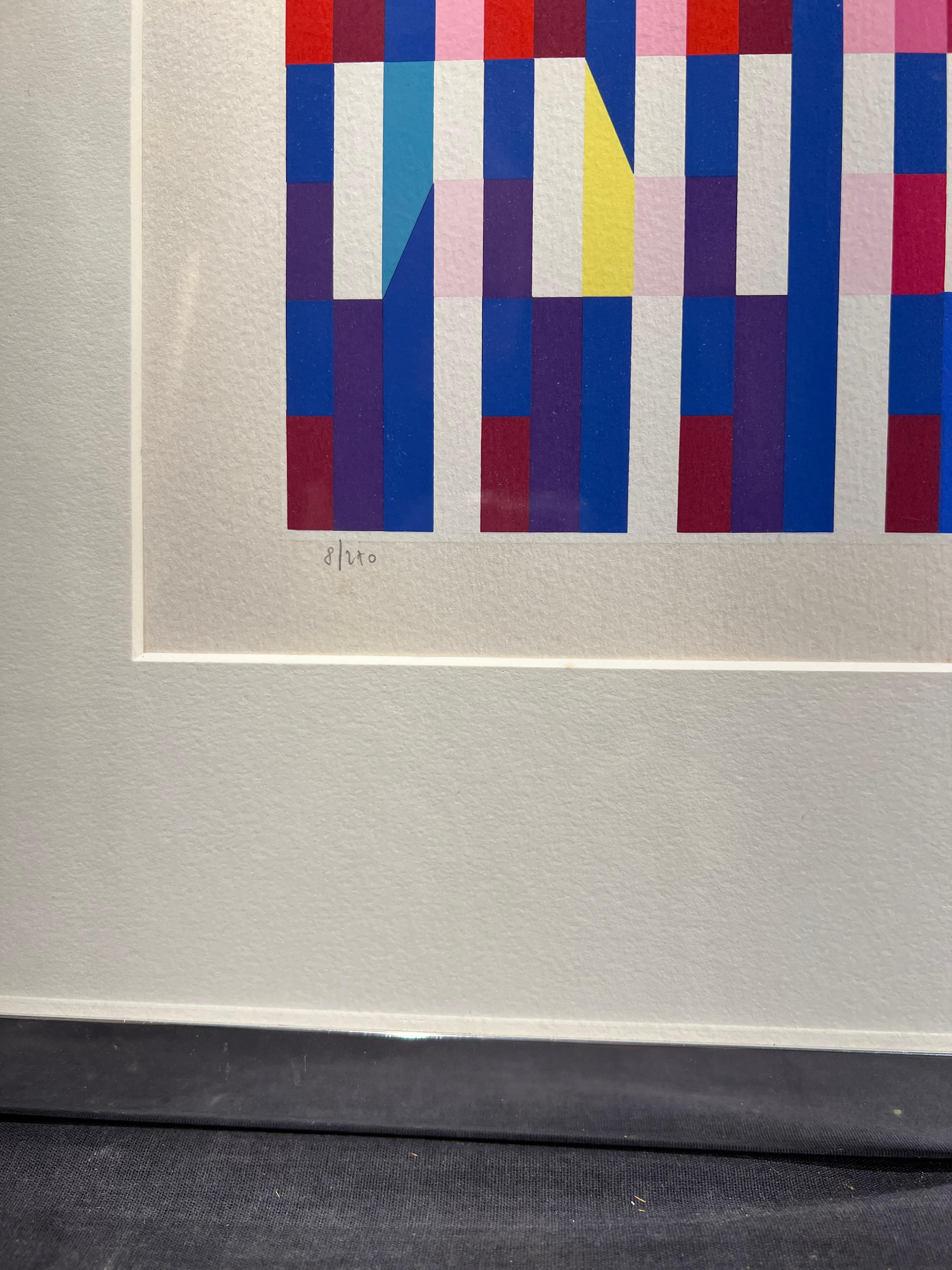 Blue Rings (Abstract Composition) - Beige Print by Yaacov Agam