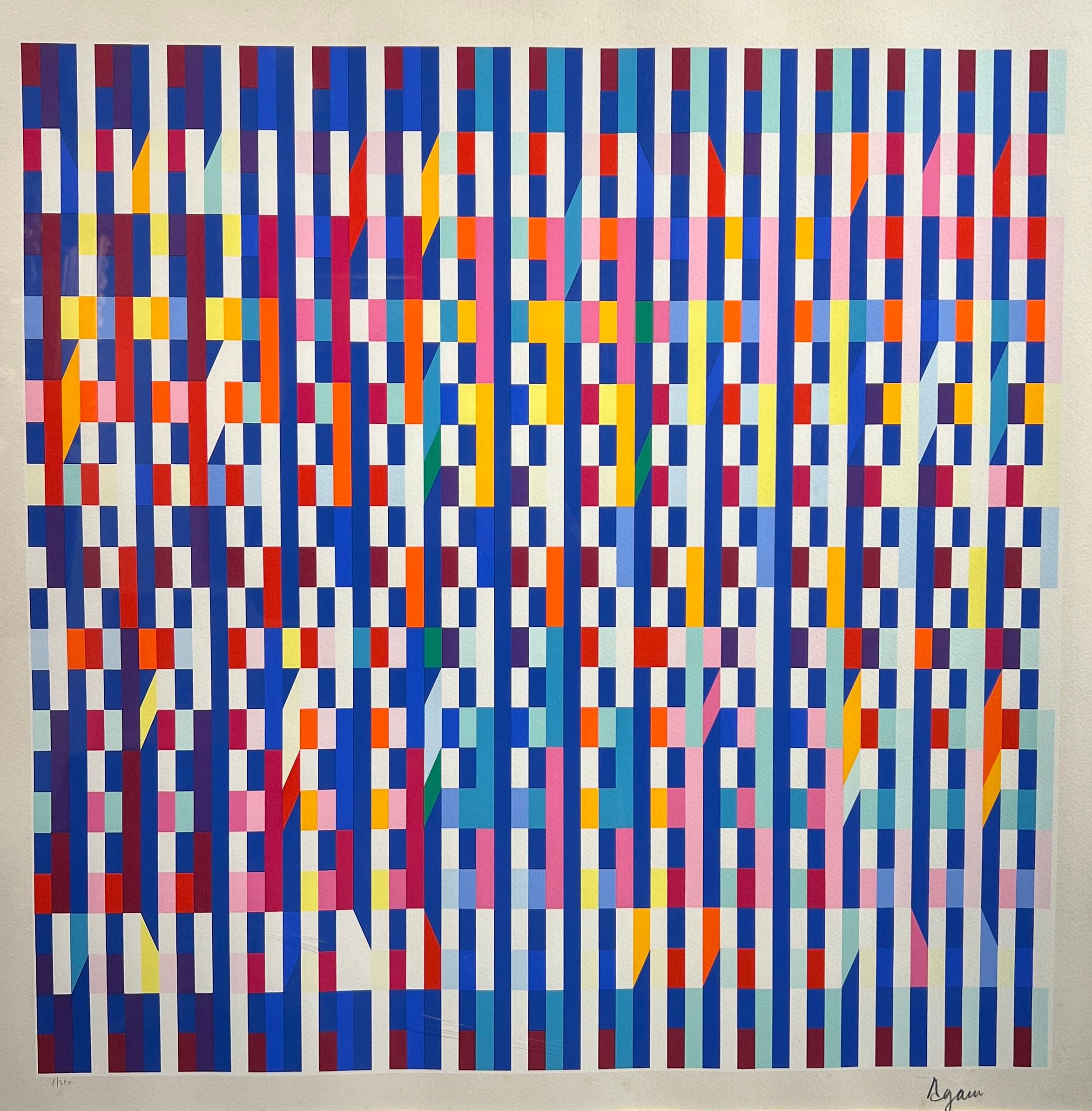 Yaacov Agam Print - Blue Rings (Abstract Composition)