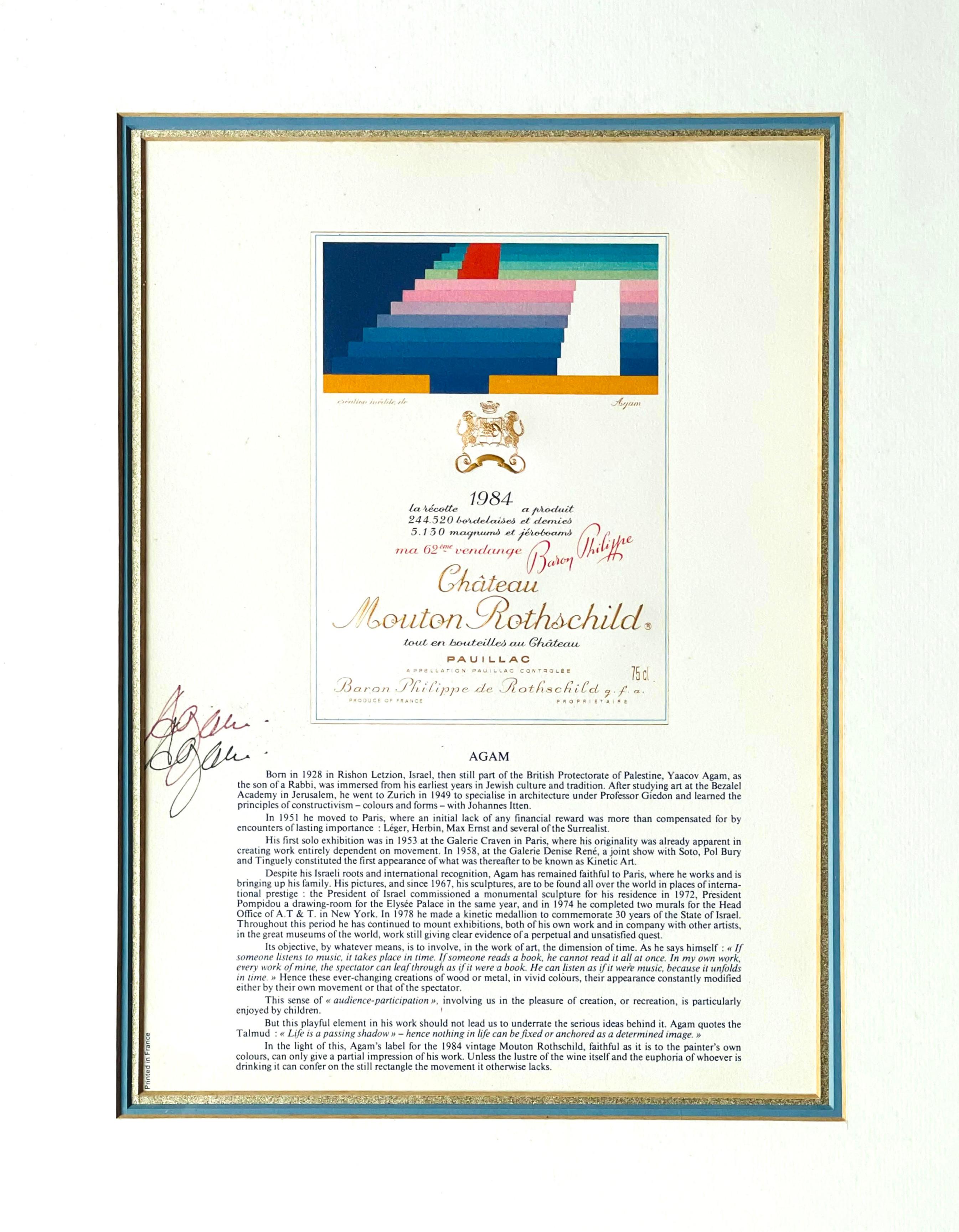 Abstract Print Yaacov Agam - Étiquette du Château Mouton Rothschild (signée à la main)