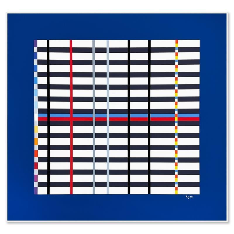 Yaacov Agam Print - "Hommage du Mondrian (Dark Blue)" Limited Edition Serigraph