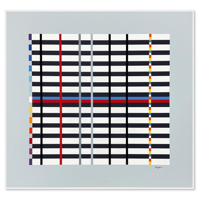 Print Yaacov Agam - Sérigraphie en édition limitée Hommage du Mondrian (bleu clair)