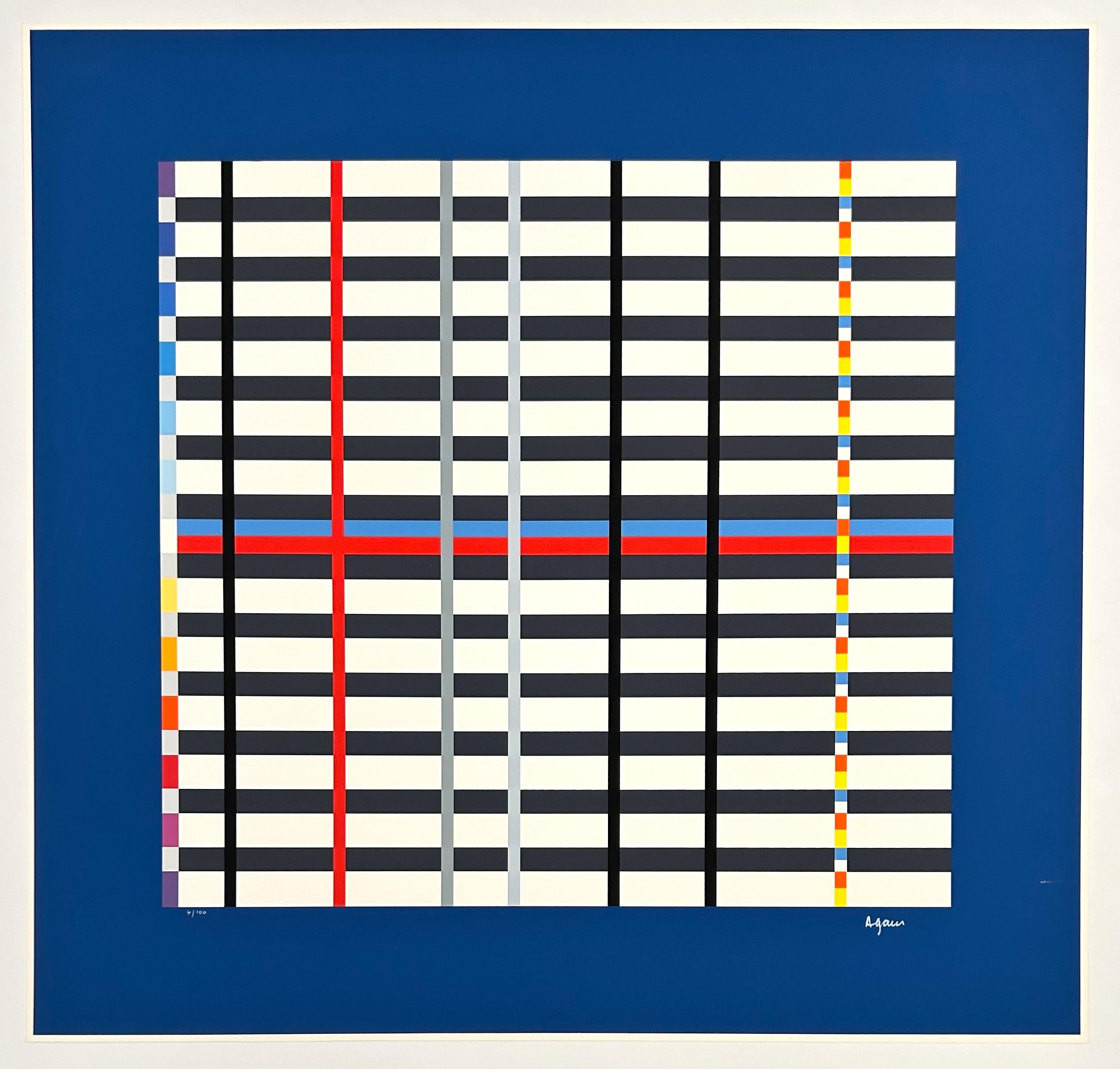 Hommage to Mondrian (Dark Blue) - Abstract Print by Yaacov Agam