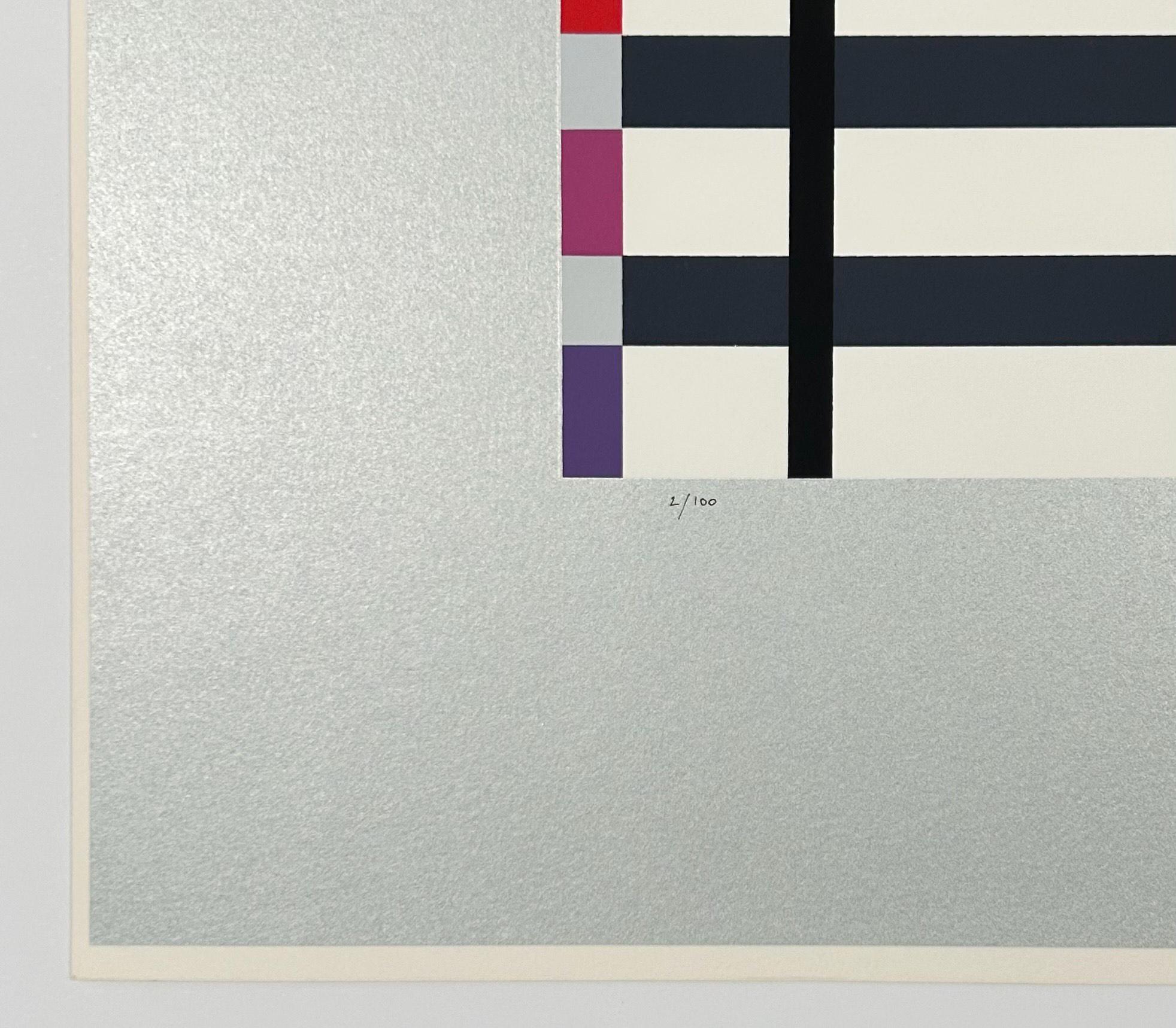 Hommage to Mondrian (Silver) - Gray Landscape Print by Yaacov Agam