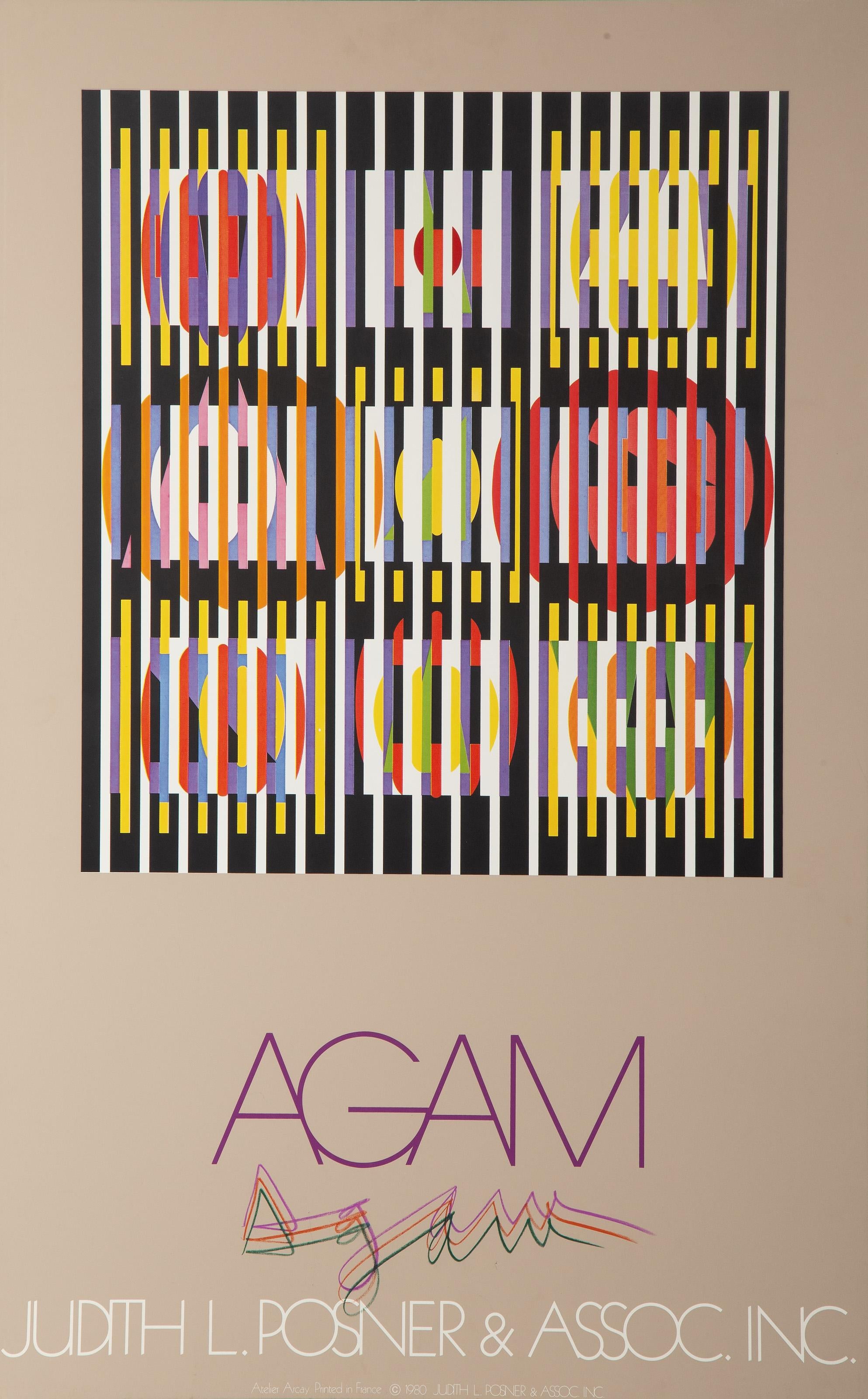 Poster de Judith L.A. et de l'Association
Yaacov Agam, Israélien (1928)
Date : 1980
Poster sérigraphié, signature unique au crayon de couleur
Taille : 38 x 23.75 in. (96.52 x 60.33 cm)