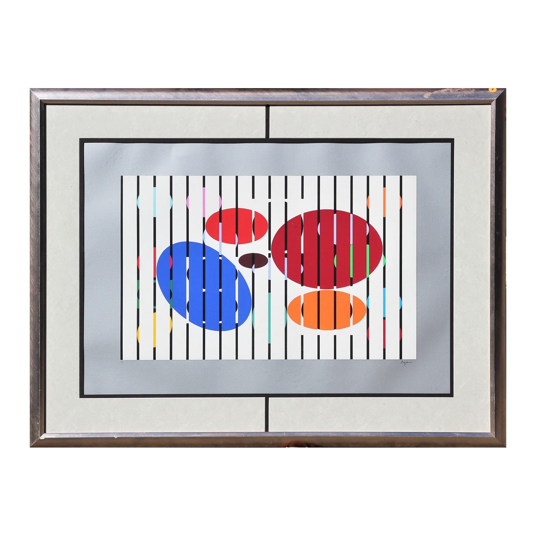 Large Orange, Blue, and Red Abstract Geometric Lithograph Edition 84 of 90 - Print by Yaacov Agam