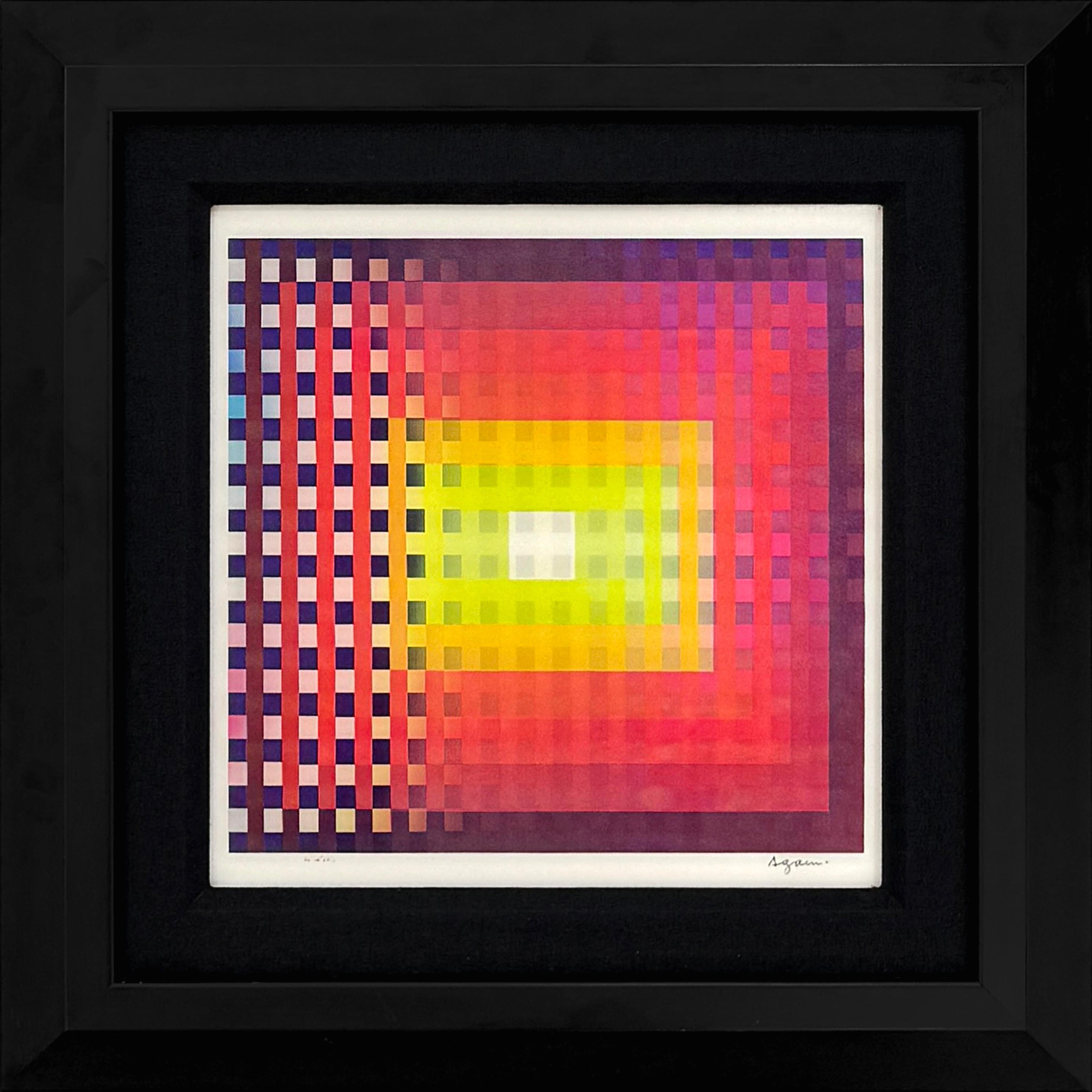 Segundo movimiento (raro agamógrafo enmarcado y firmado - lenticular 3D) - Print Abstracto de Yaacov Agam