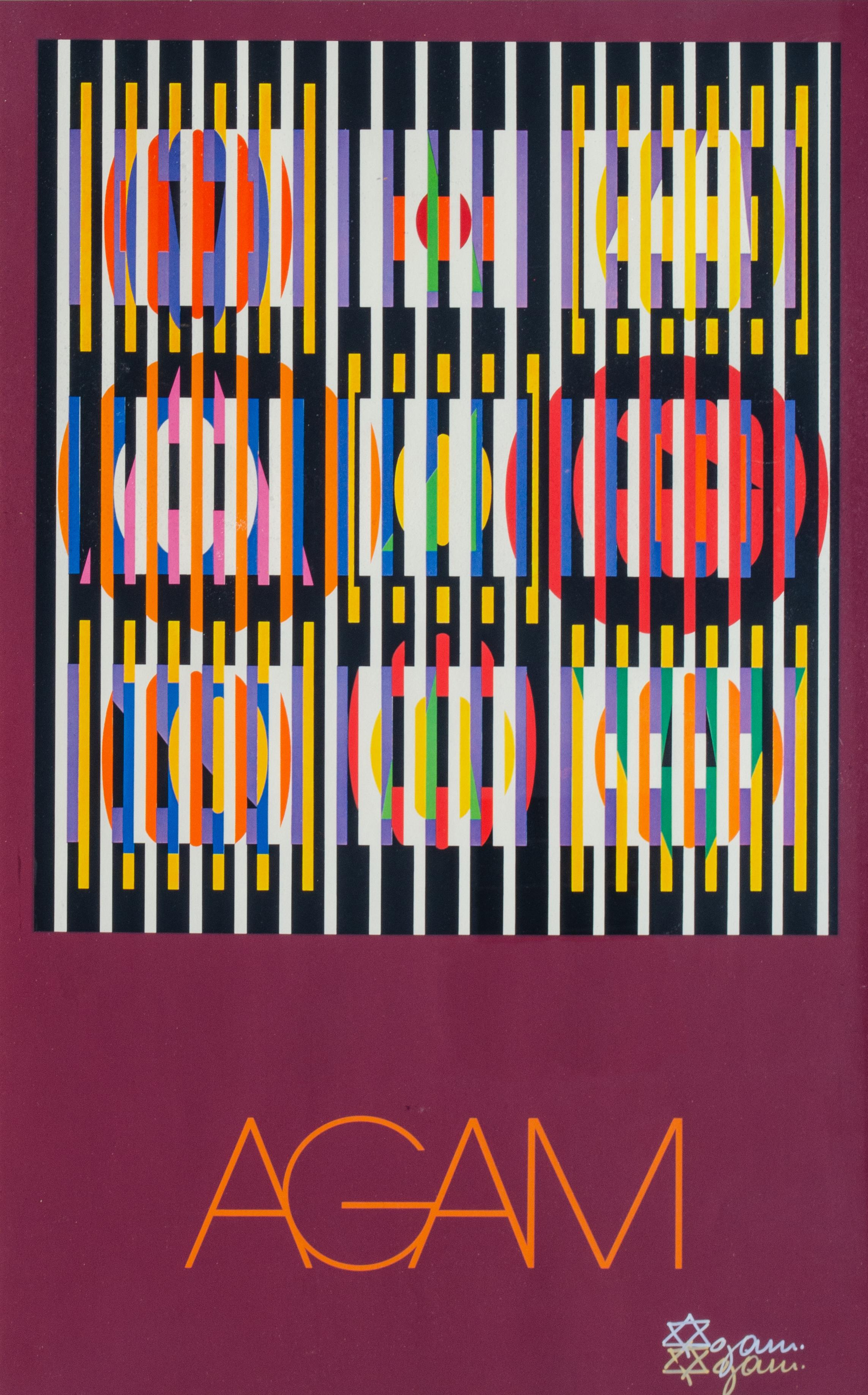 Yaacov Agam (b. 1928)
Untitled, c. 1980
Silkscreen print
Sight: 33 1/2 x 20 1/2 in. (image)
Framed: 52 x 29 1/8 x 1 in. 
Signed lower right
Inscribed verso

Yaacov Agam was born Yaacov Gipstein in Rishon le Zion, in Israel on May 11, 1928.  His