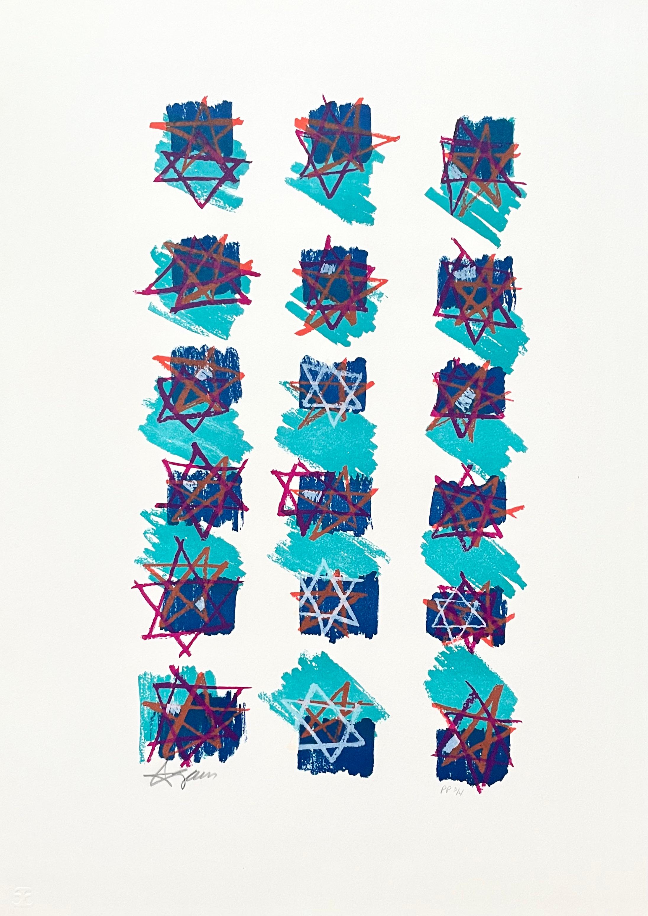 Artist: Yaakov Agam (1928)
Title: Stars
Year: 1989
Medium: Silkscreen on Arches paper
Edition: P.P. 3/14, 180, plus proofs
Size: 26.5 x 19 inches
Condition: Good
Inscription: Signed and numbered by the artist

YAACOV AGAM (1928-  ) Yaacov Agam is