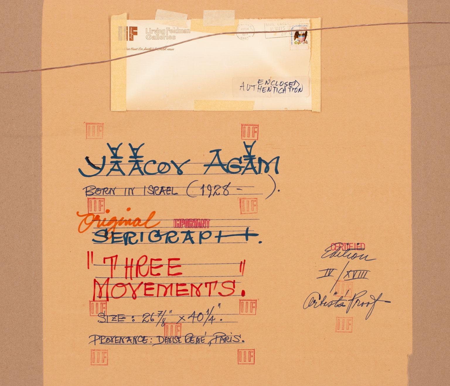 Sérigraphie encadrée « Three Movements » signée à la main par Yaacov Agam en vente 8