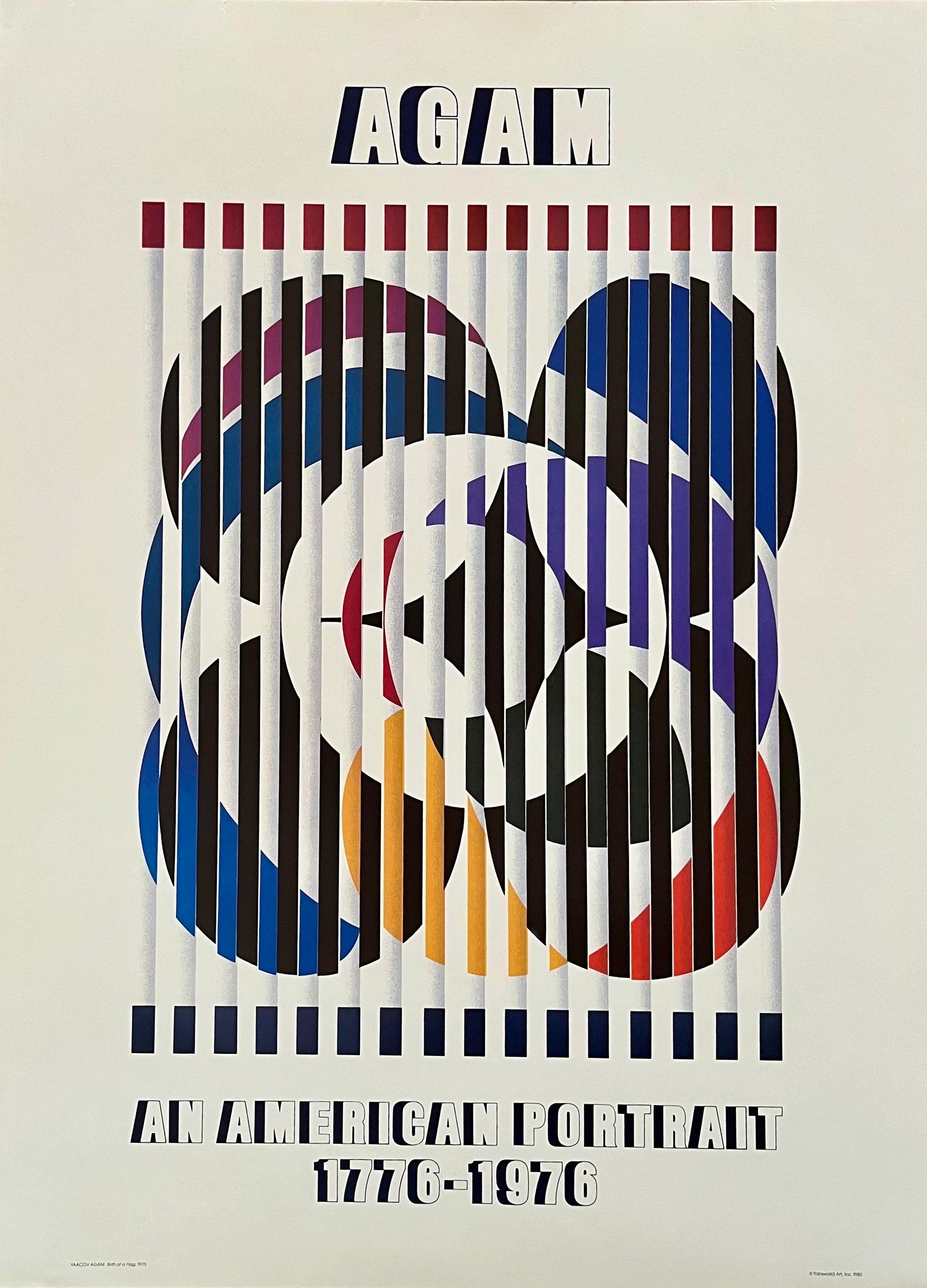 Abstract Print di Yaacov Agam - Vintage Agam Ritratto Americano Astratto Modernista Stampa Offset Poster