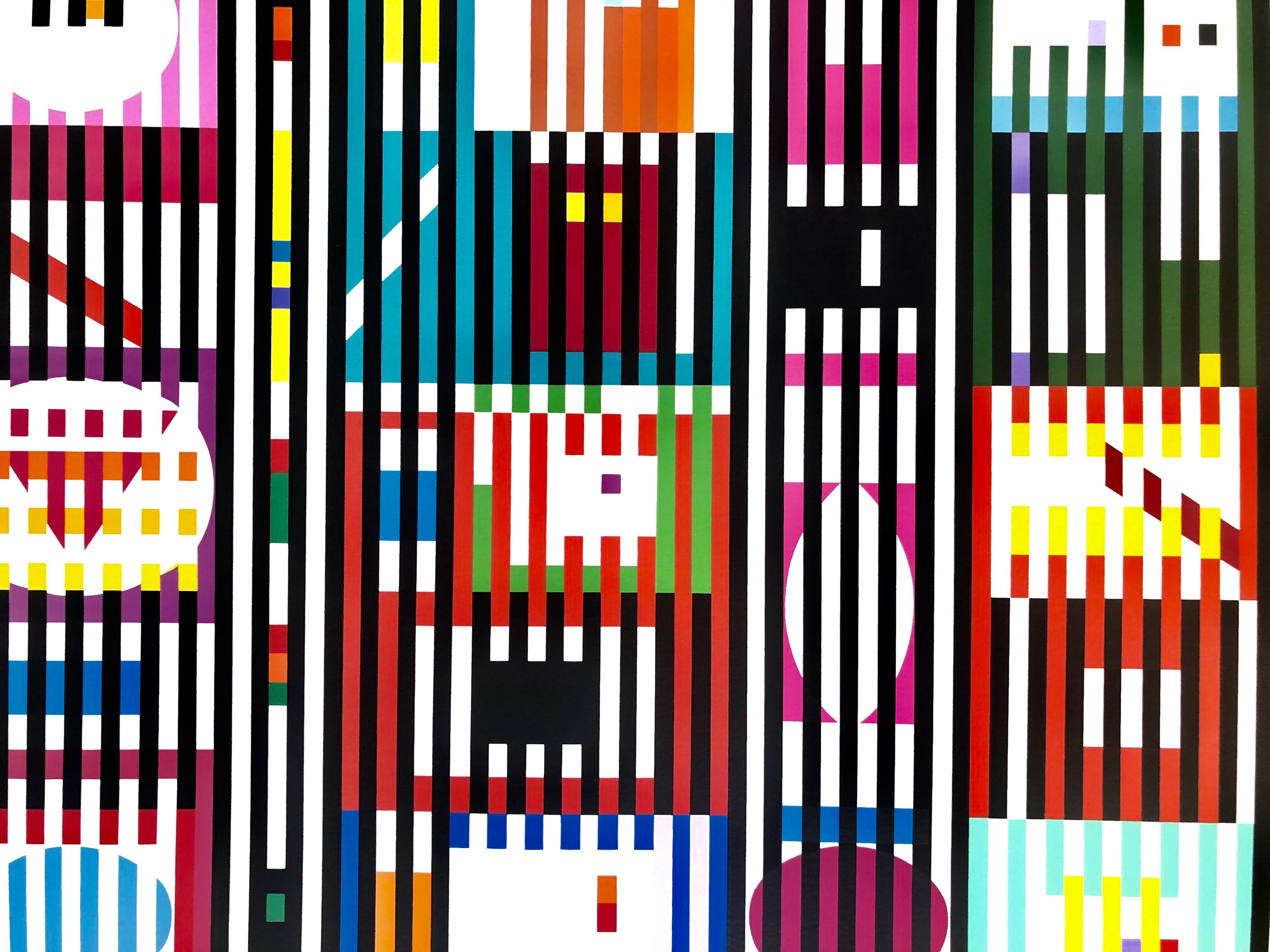 Yaacov Agam Grande serigrafia di colori su oro firmata Stampa d'arte cinetica israeliana Op in vendita 6