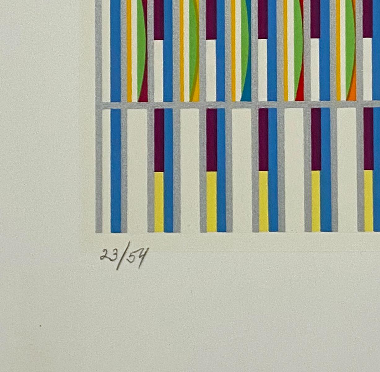 Artiste : Yaacov Agam
Titre : Sans titre
Portefeuille : Orchestration verticale
Médium : Sérigraphie
Année : 1980
Edition : 23/54
Taille de la feuille : 29 5/8