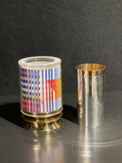 24K Gold-Plated Sterling Silver Revolving Kiddush Cup with colorful Serigraph