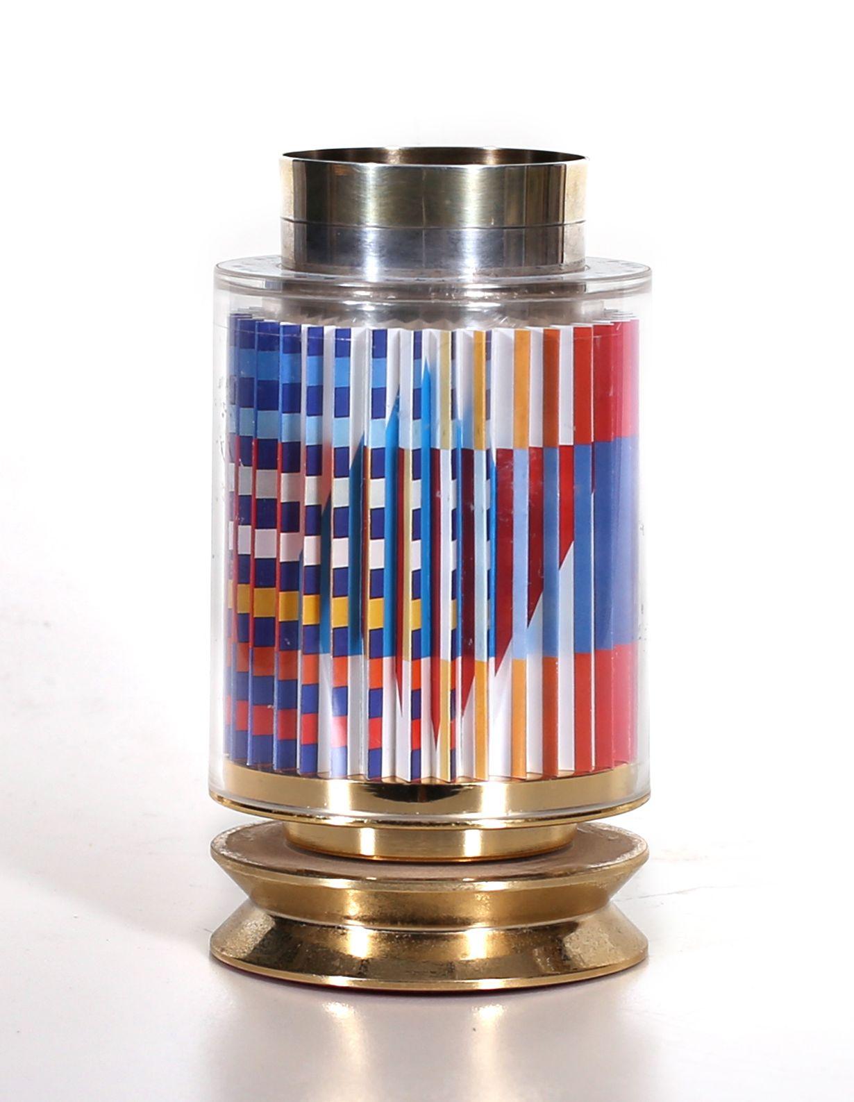 24K Gold-Plated Sterling Silver Revolving Kiddush Cup with colorful Serigraph - Art by Yaacov Agam