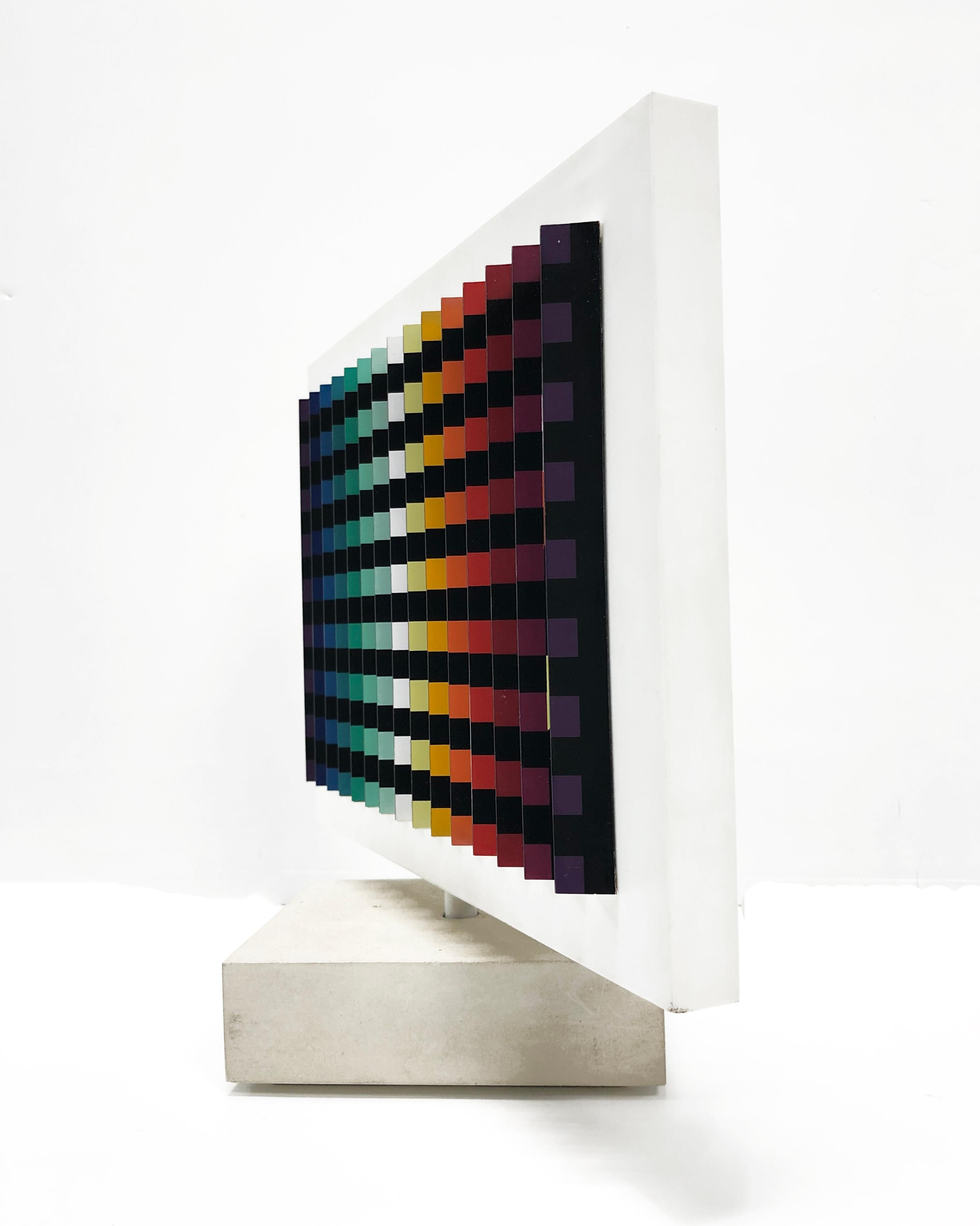 DOUBLE SIDED POLYMORPH KENETIC SCULPTURE - Gray Abstract Sculpture by Yaacov Agam
