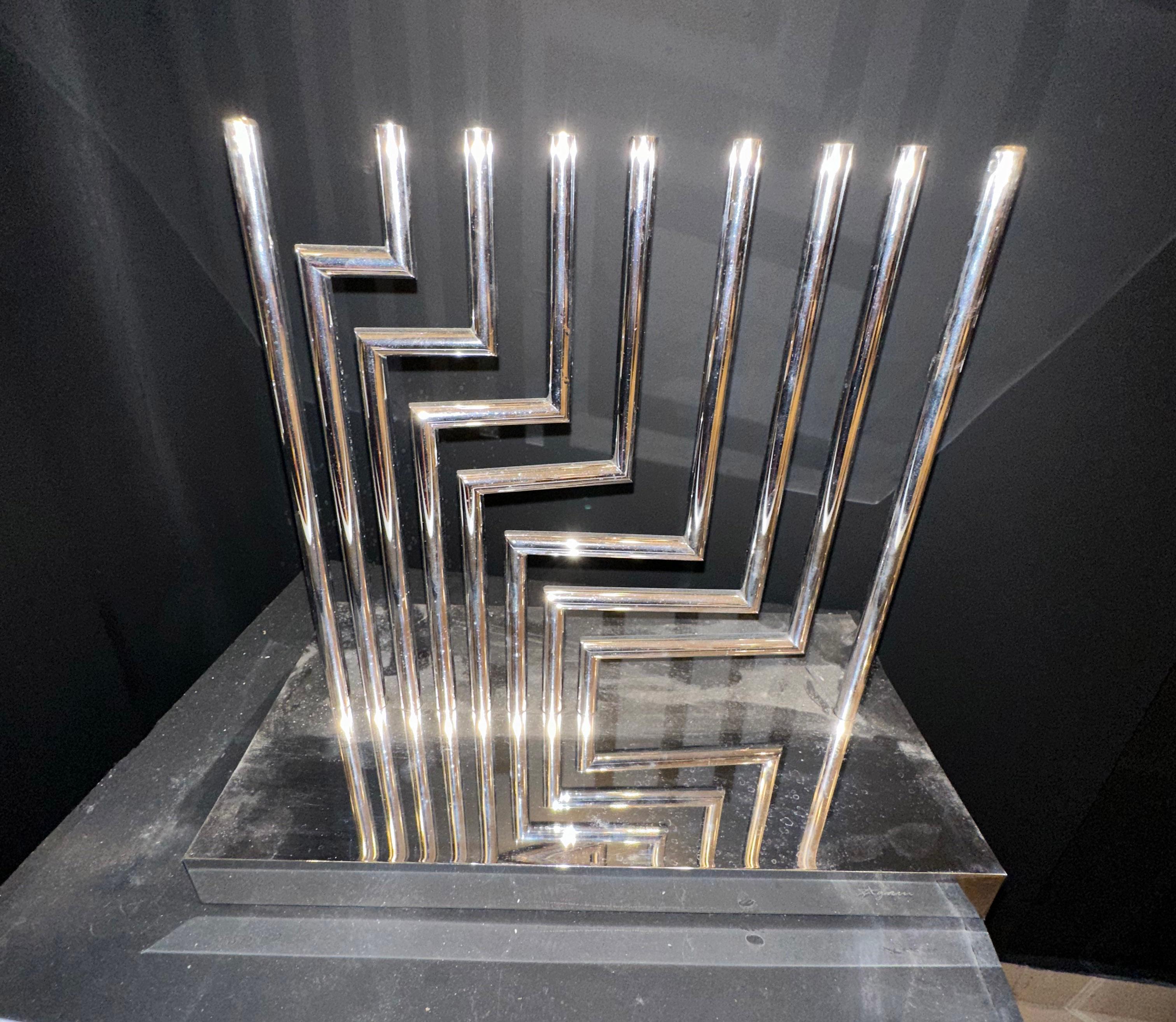 Levels chanukiah Kinetic Menorah , c. 1966 silver plated brass by Yaacov Agam For Sale 3