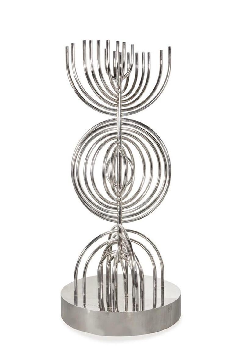 Menorah Kinetic Sculpture in Polished Stainless Steel, Abstract, 1986