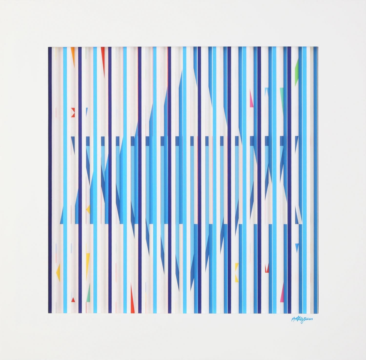 Edition number 74/99

Yaacov Agam, Star of David, Agamograph with Shutter, Colored work, International artist, Israeli artist, Israeli art. Yaacov Agam’s polymorph is a unique example of geometric and kinetic art that changes as the viewer interacts