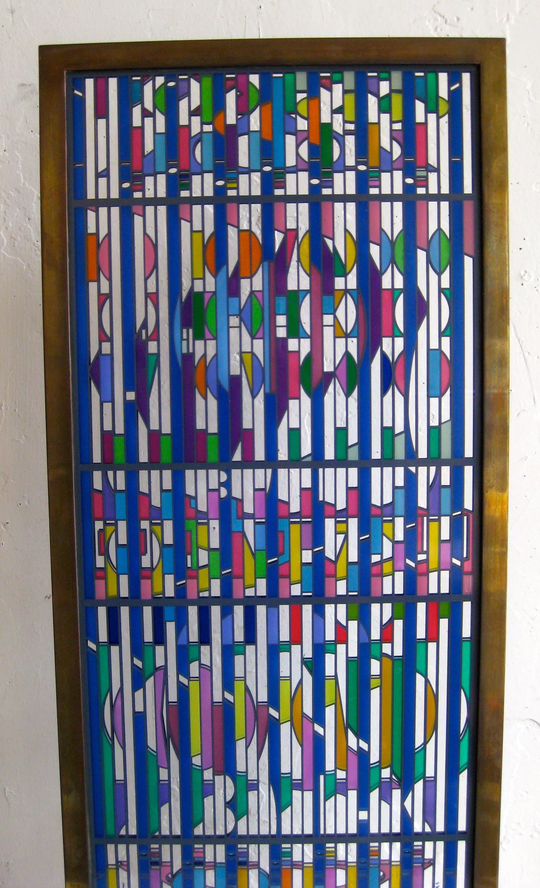 Yaacov Agam Shalom Window I Lighted Acrylic Stained Glass Brass Sculpture 21/99 For Sale 4