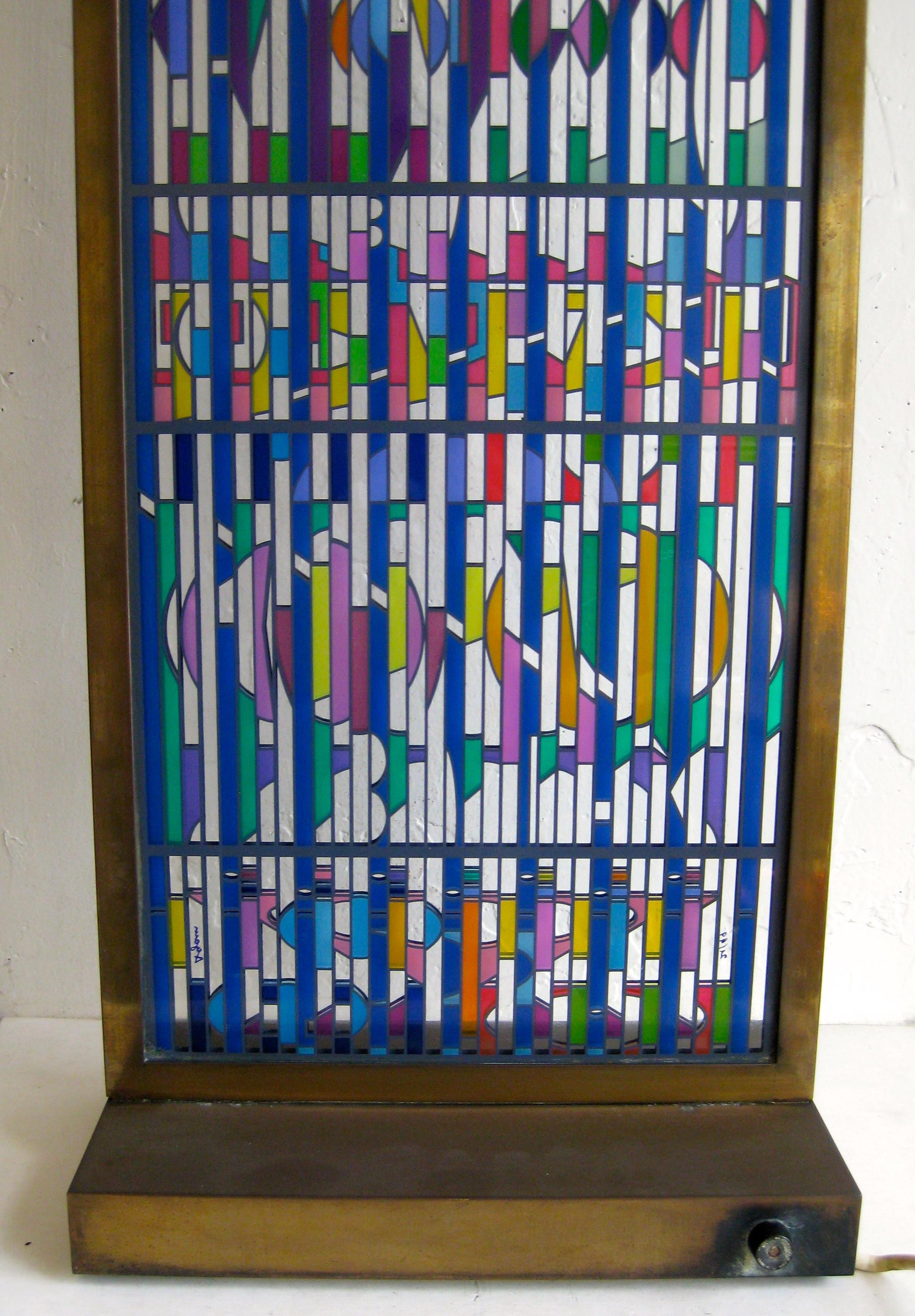 Yaacov Agam Shalom Window I Lighted Acrylic Stained Glass Brass Sculpture 21/99 For Sale 5