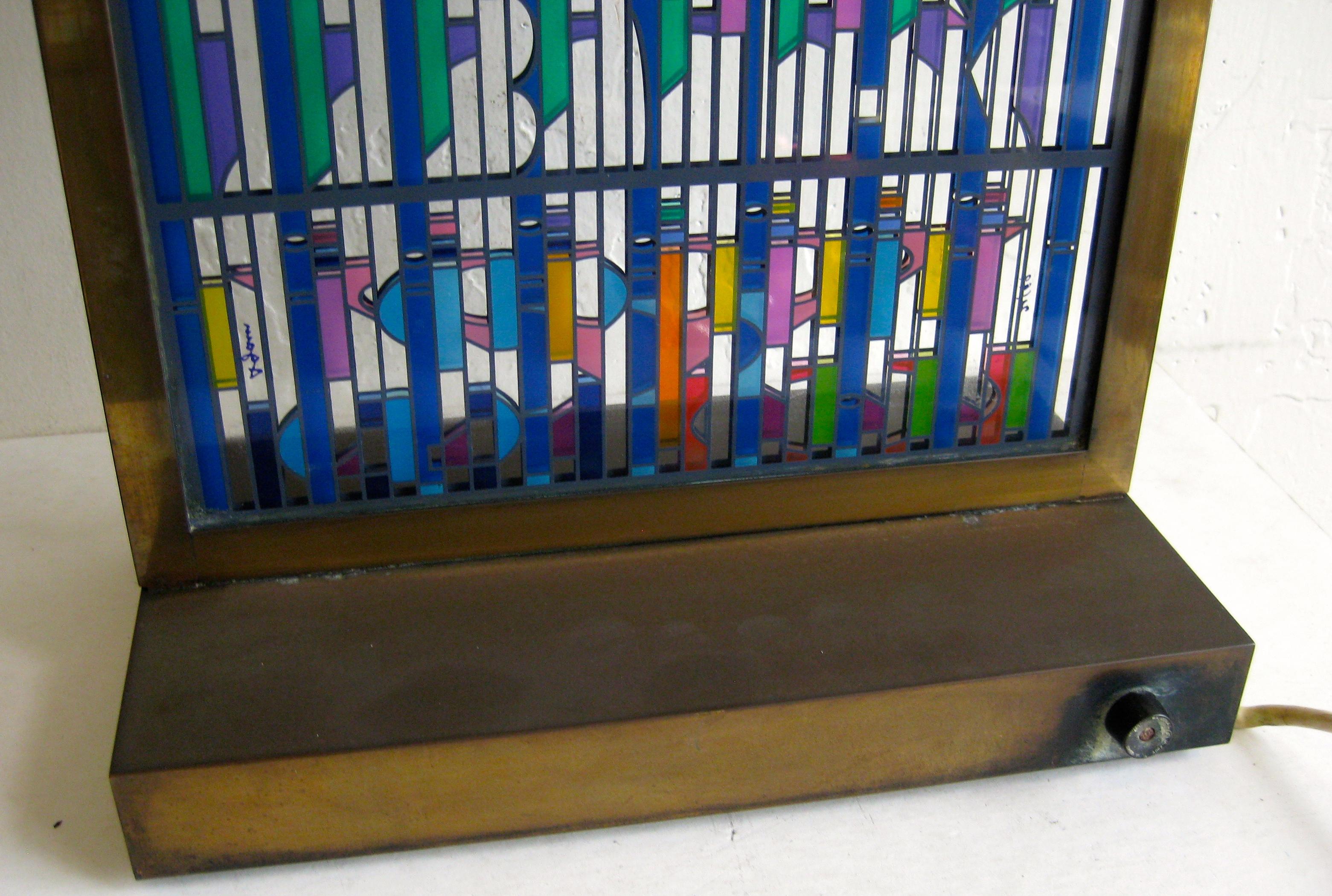 Yaacov Agam Shalom Window I Lighted Acrylic Stained Glass Brass Sculpture 21/99 For Sale 6