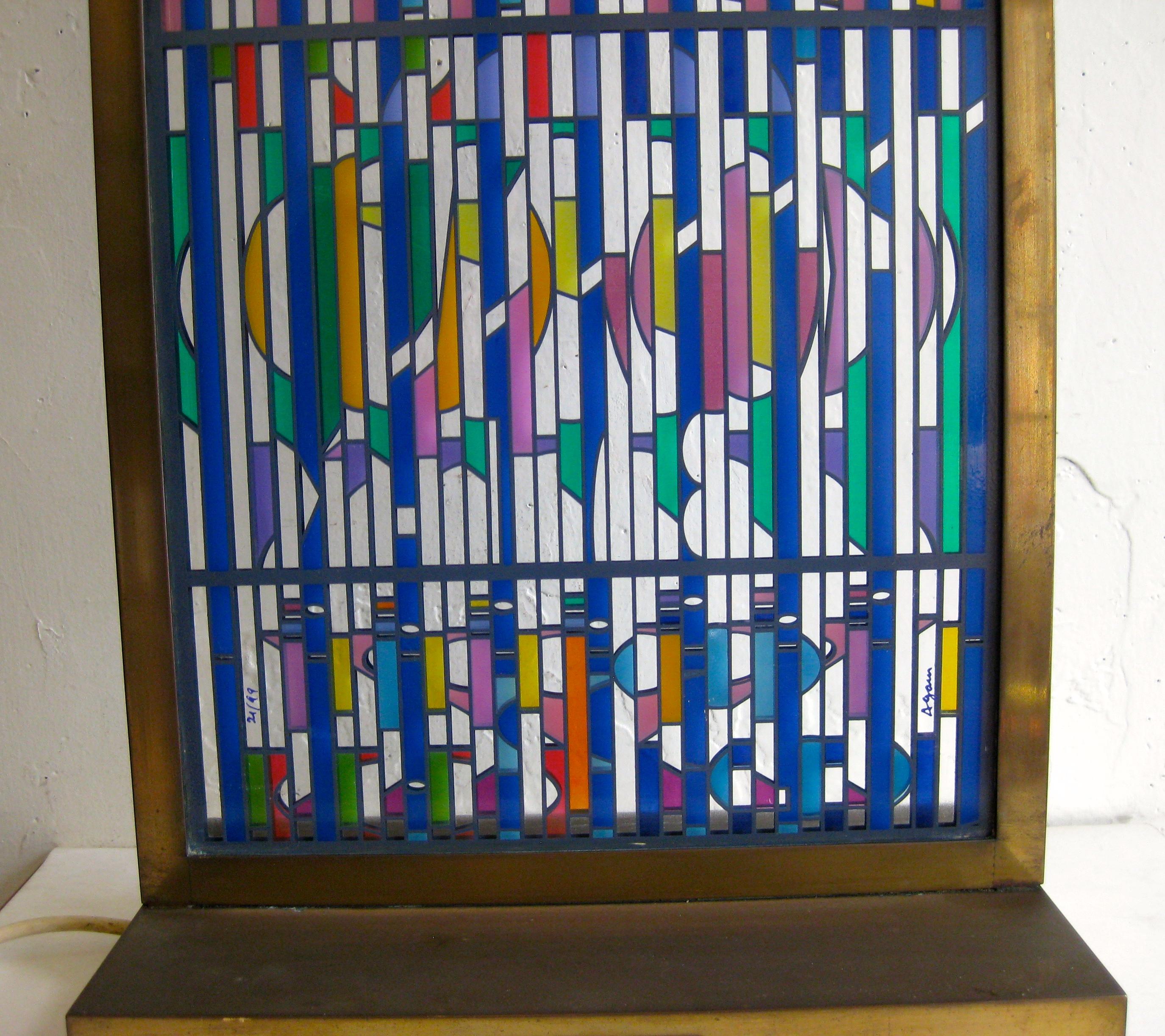 Yaacov Agam Shalom Window I Lighted Acrylic Stained Glass Brass Sculpture 21/99 For Sale 8