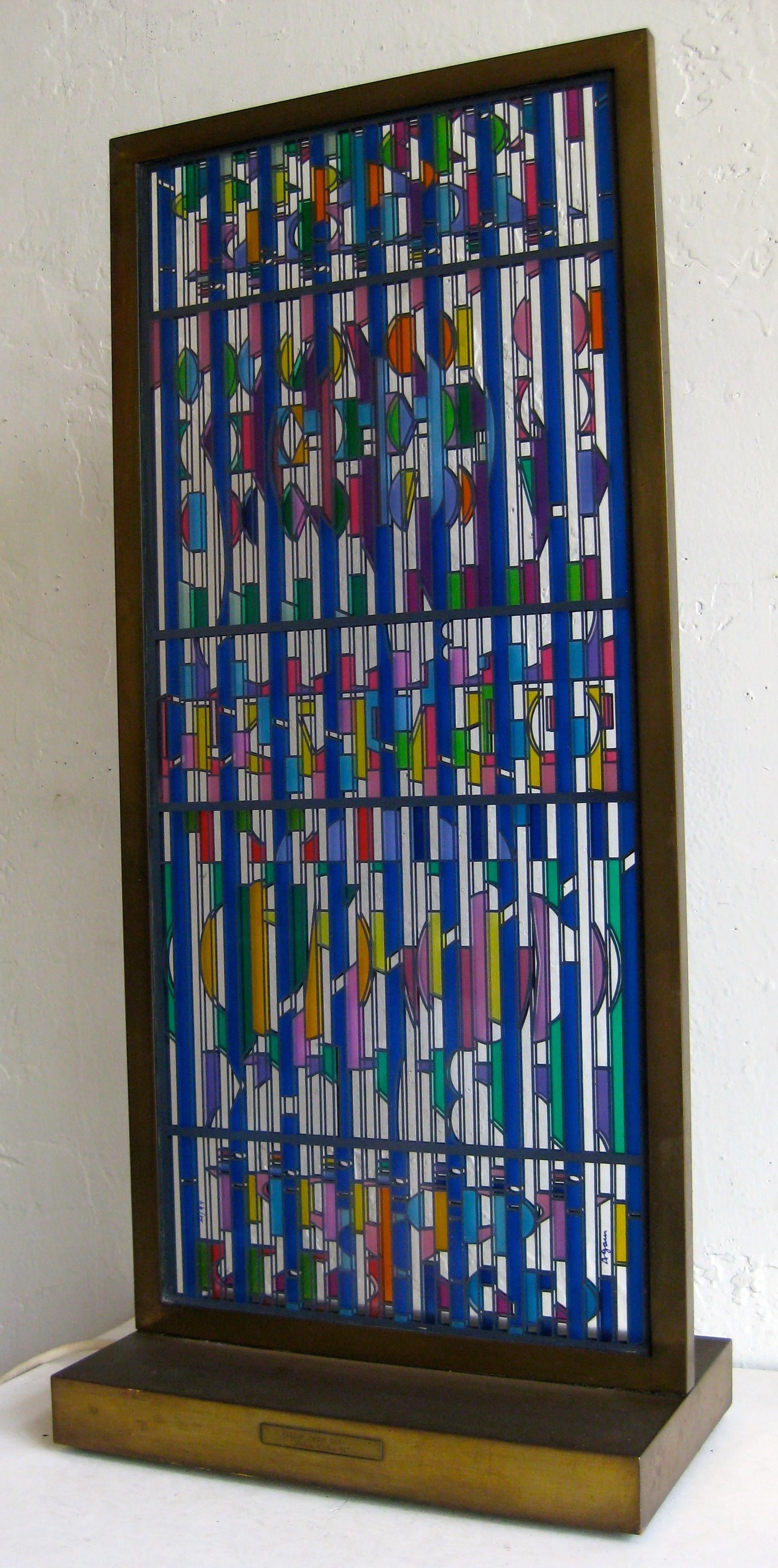Yaacov Agam Shalom Window I Lighted Acrylic Stained Glass Brass Sculpture 21/99 For Sale 9