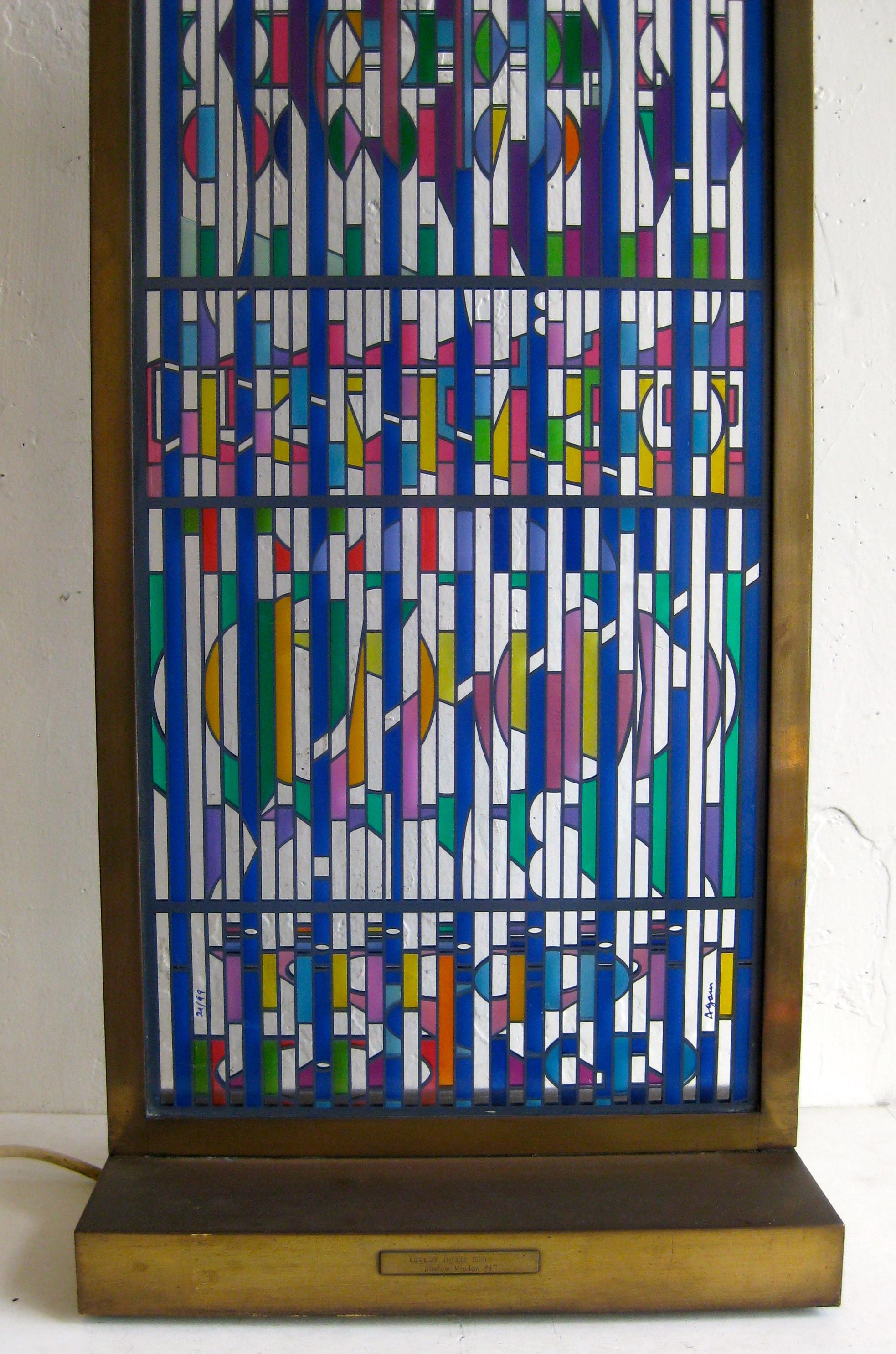 Israeli Yaacov Agam Shalom Window I Lighted Acrylic Stained Glass Brass Sculpture 21/99 For Sale