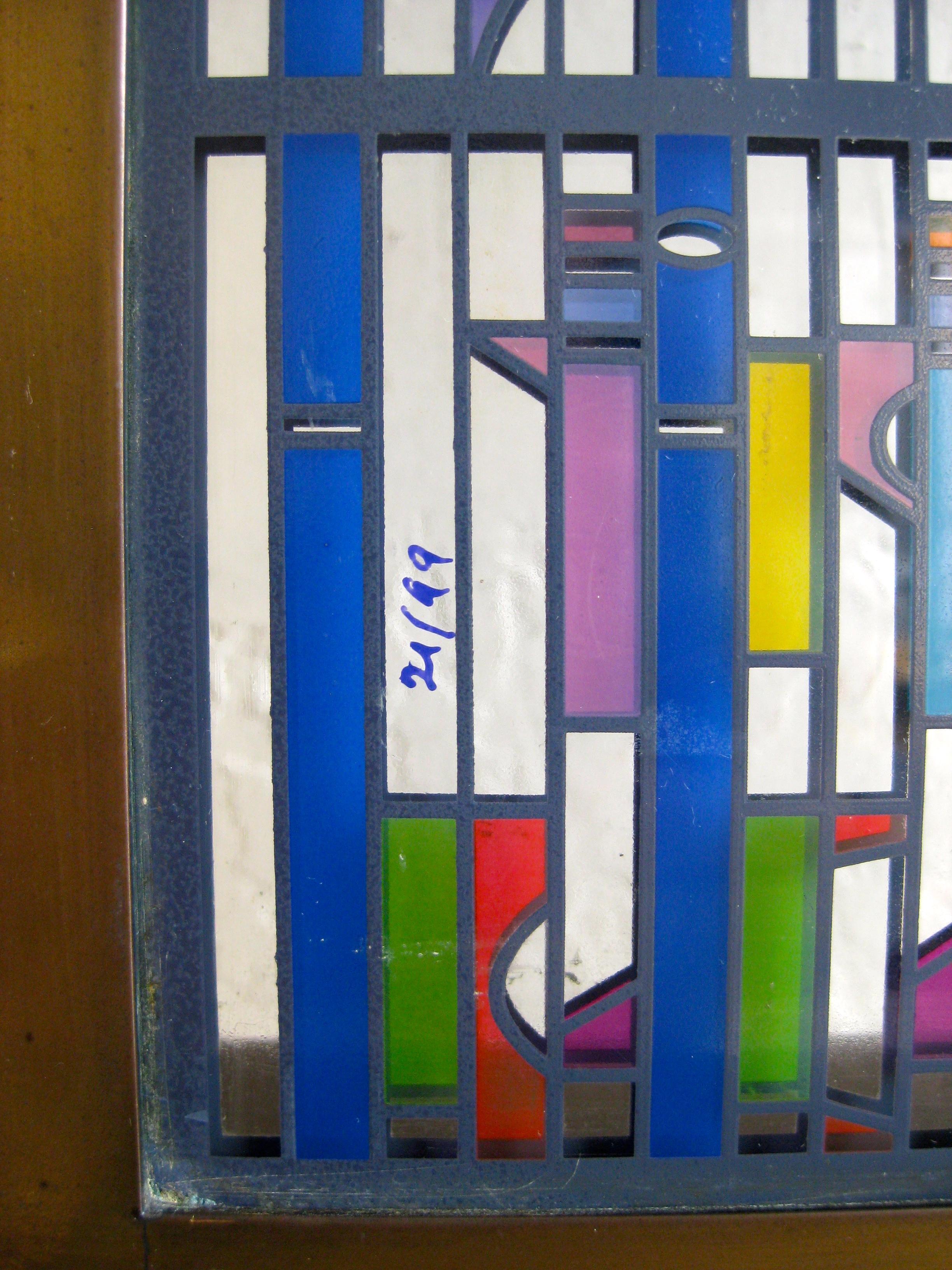 Hand-Carved Yaacov Agam Shalom Window I Lighted Acrylic Stained Glass Brass Sculpture 21/99 For Sale
