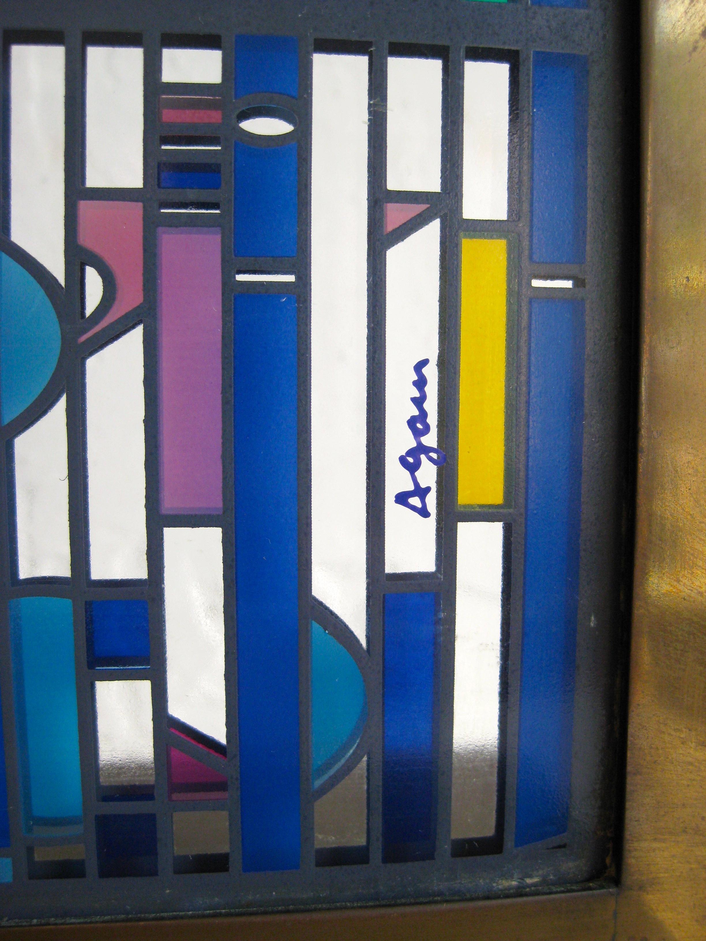 Yaacov Agam Shalom Window I Lighted Acrylic Stained Glass Brass Sculpture 21/99 In Good Condition For Sale In San Diego, CA