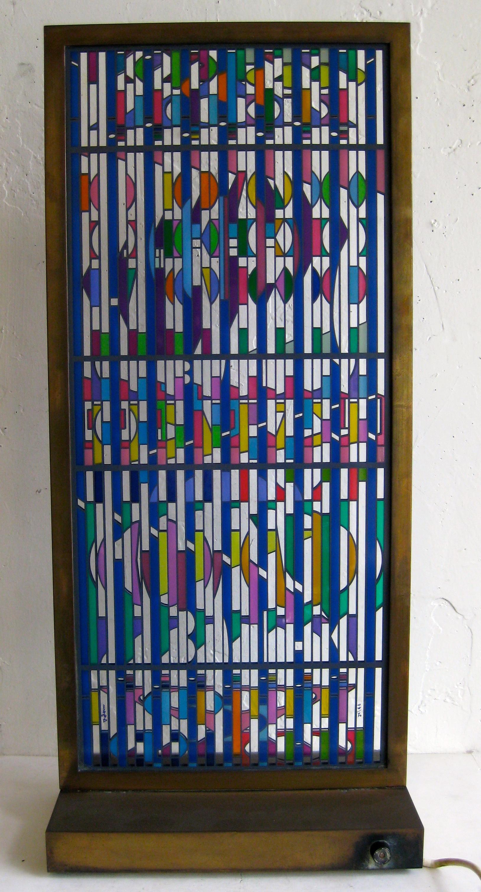Yaacov Agam Shalom Window I Lighted Acrylic Stained Glass Brass Sculpture 21/99 For Sale 3