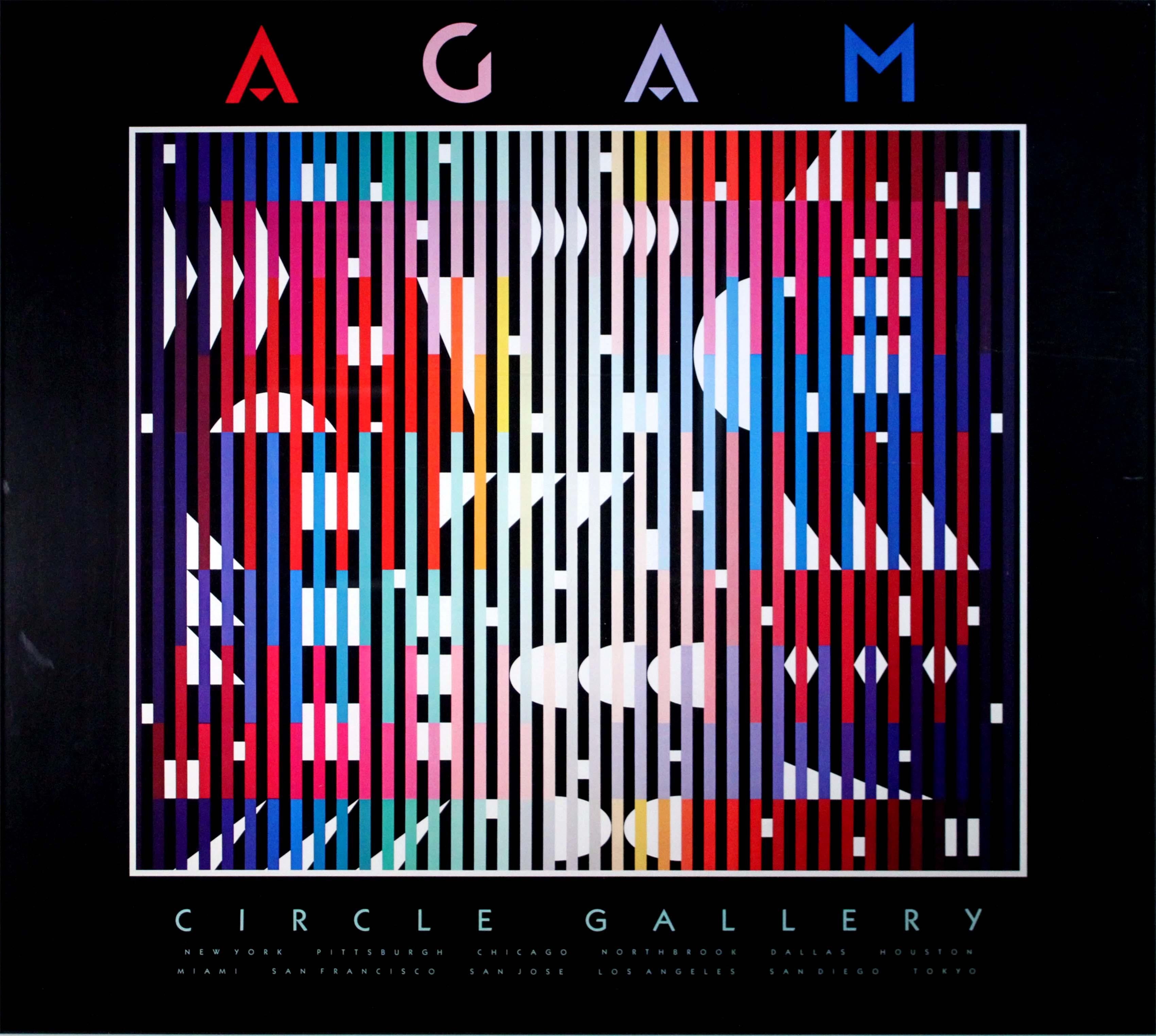 A fantastic vintage Circle Gallery 1985 poster featuring art by the Father of Kinetic Art, Yaacov Agam. The artwork featured on the poster is titled 