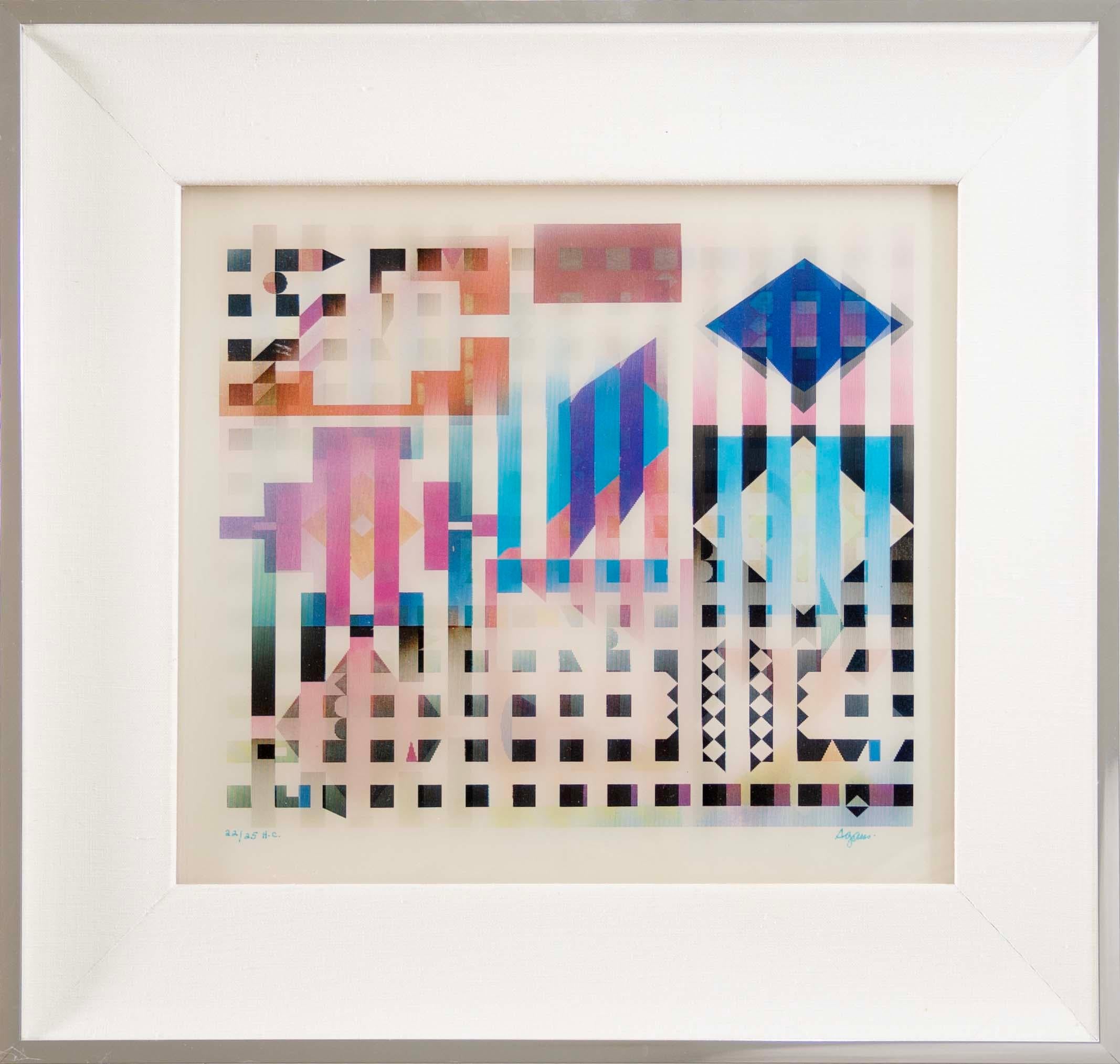Yaacov Agam Vision Integration Signed Kinetic Art Agamograph 22/25 H.C. Framed In Good Condition In Keego Harbor, MI