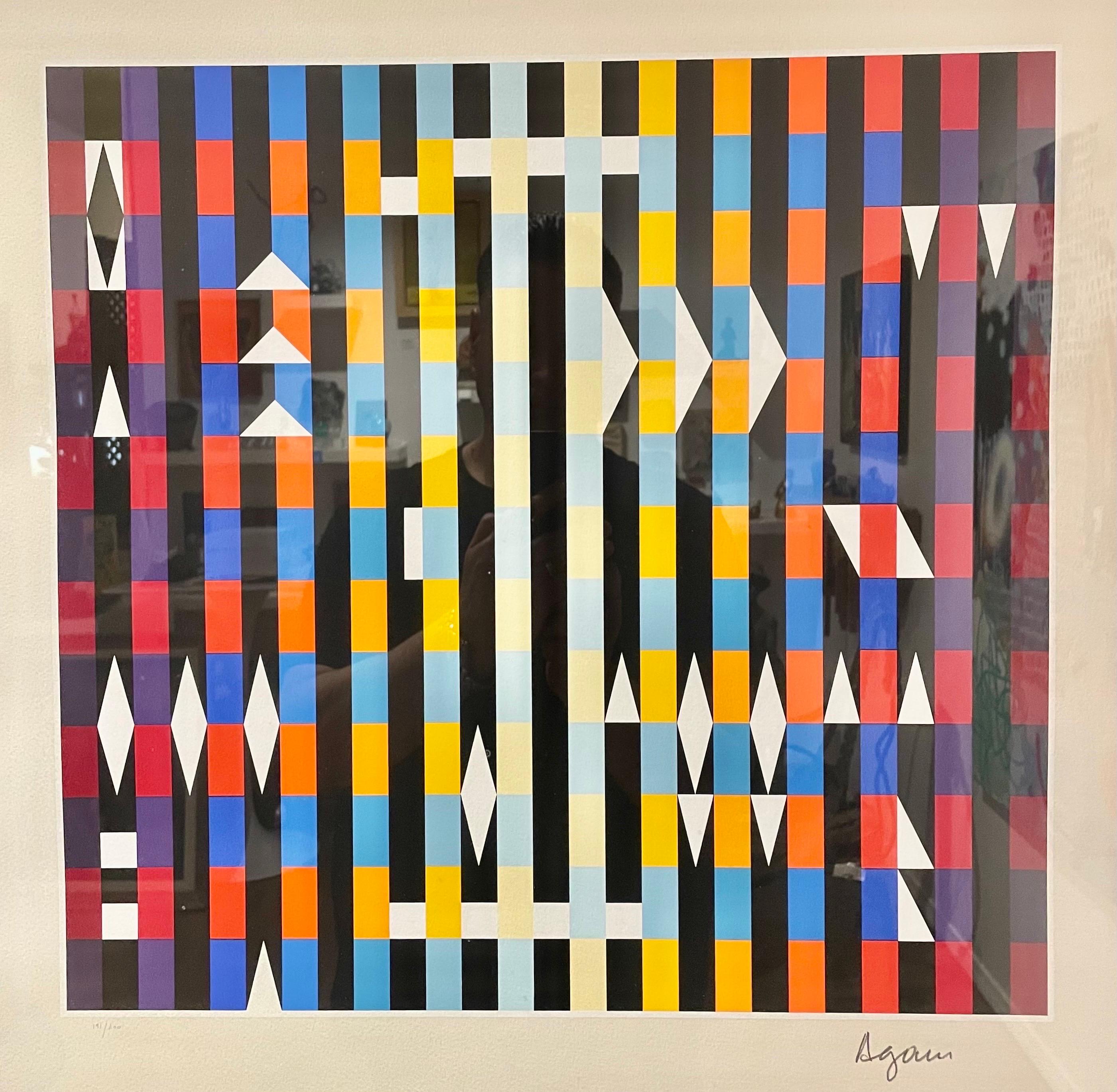 Spectacular serigraph 191/200 titled Yucatan by Yaacov Agam. Agam is known as the Father of Kinetic Art and is in permanent museum collections around the world. From the collection of the Kresge Foundation nicely framed signed and numbered.