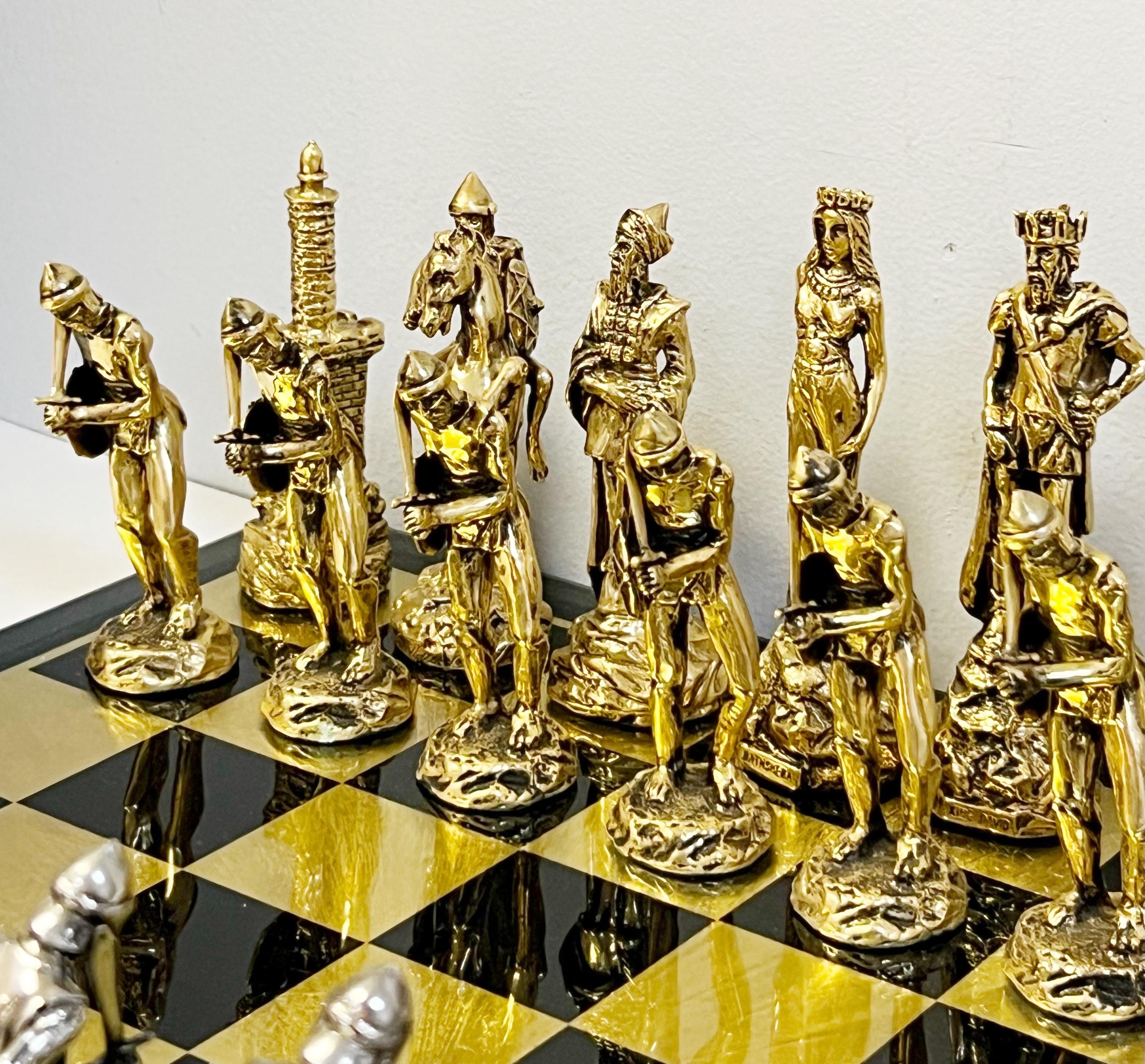 American Yaacov Heller Sculptural Chess Set King David and Bathsheba  For Sale