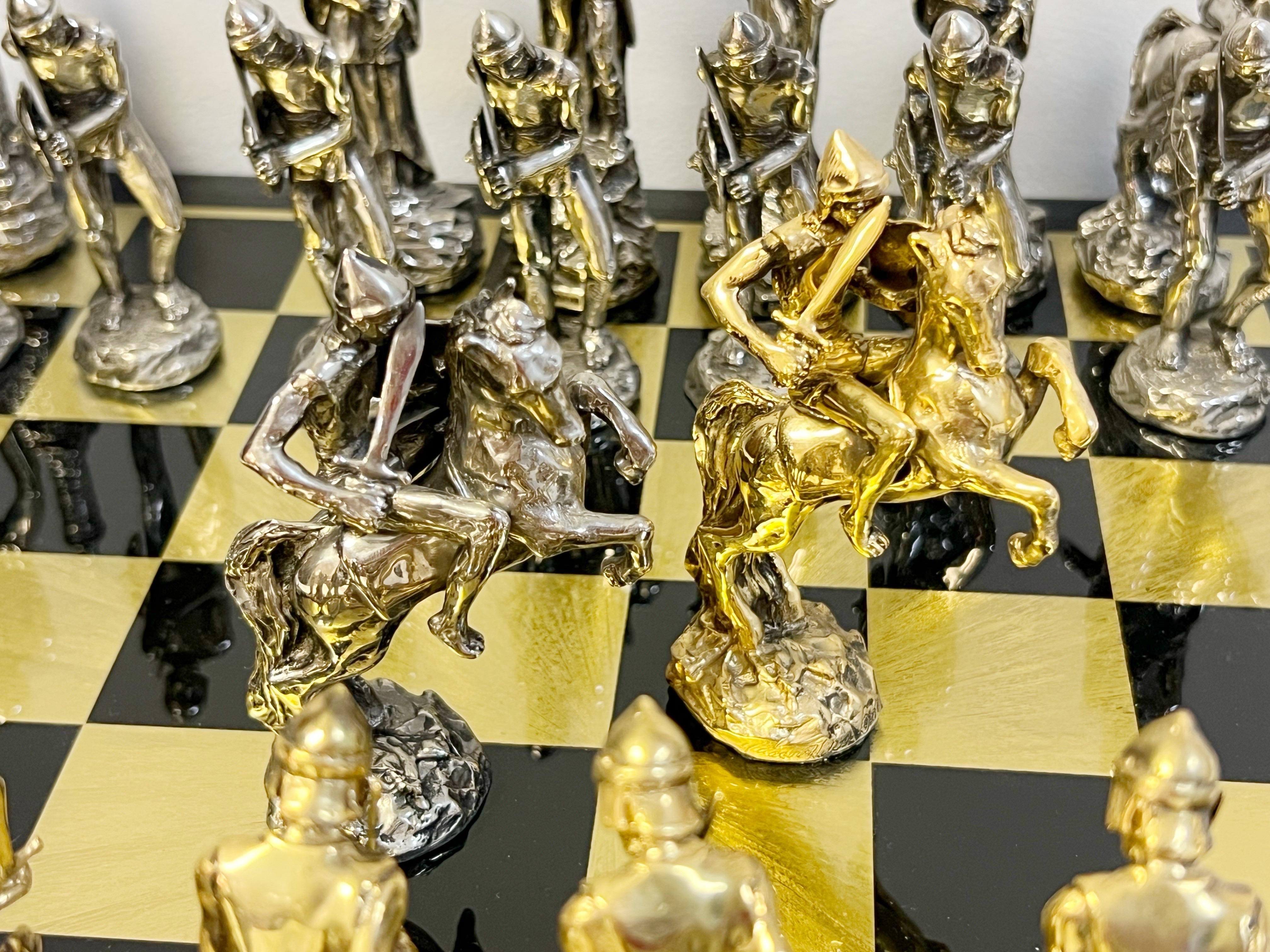 Gold Yaacov Heller Sculptural Chess Set King David and Bathsheba  For Sale