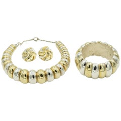 Yaacov Heller Sterling Gold Vermeil Bangle Bracelet Earrings and Choker Necklace