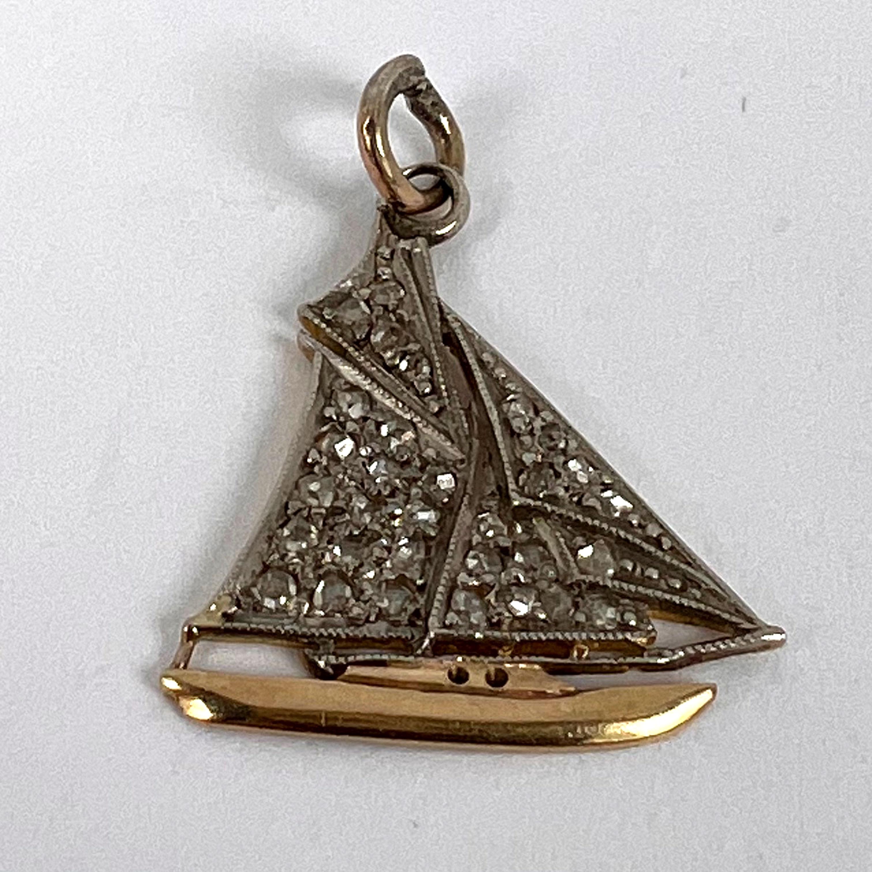 Pendentif breloque yacht en or jaune 14 carats et platine avec diamants en vente 6