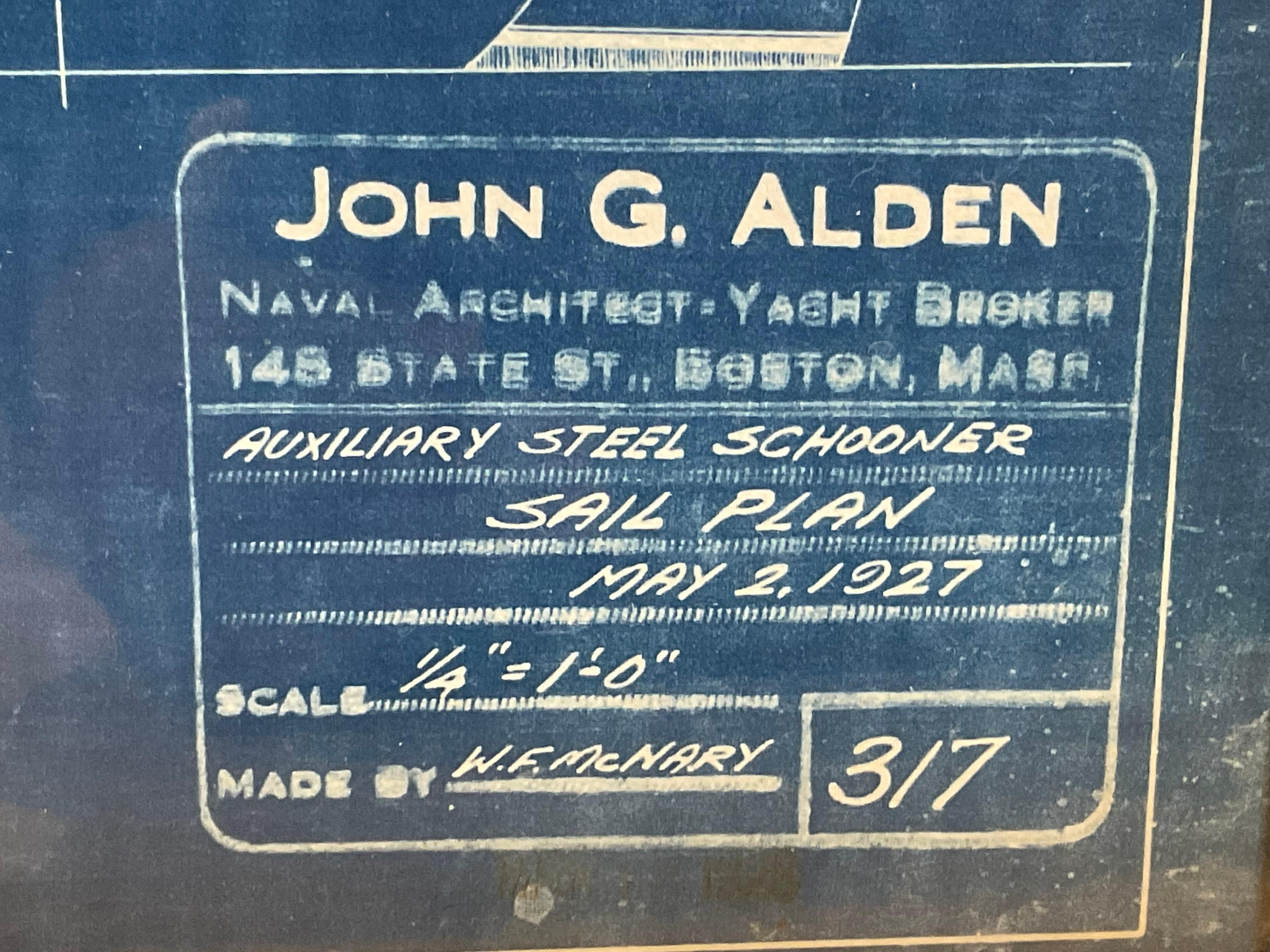 Early 20th Century Yacht Blueprint From John Alden 1927