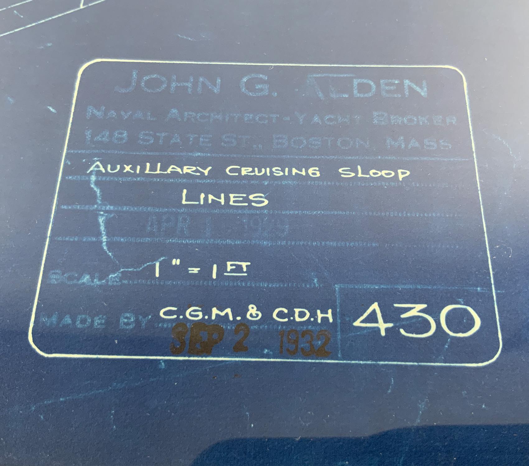 Yacht Blueprint from John Alden, 1931 In Good Condition For Sale In Norwell, MA